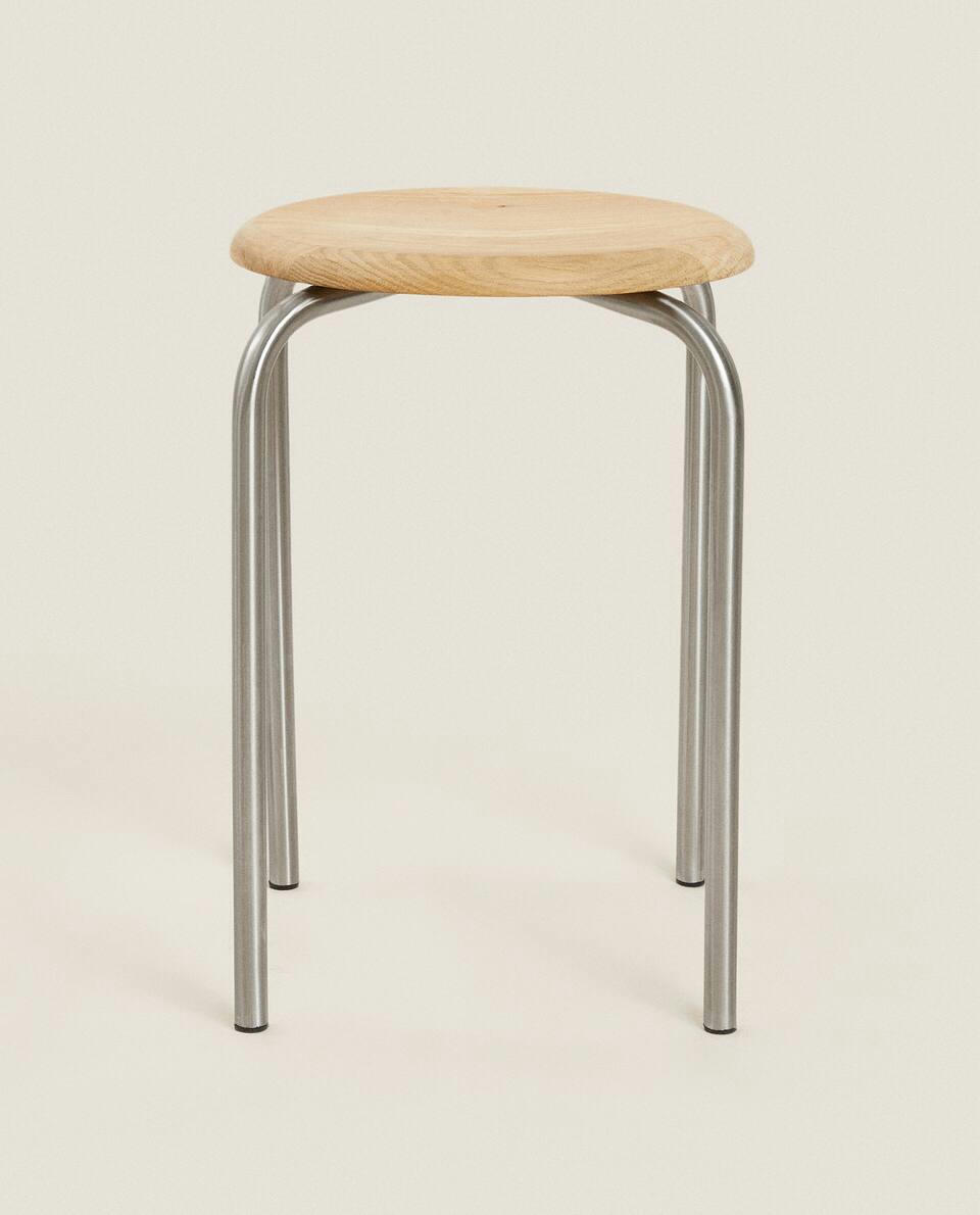 OAK AND STEEL STOOL