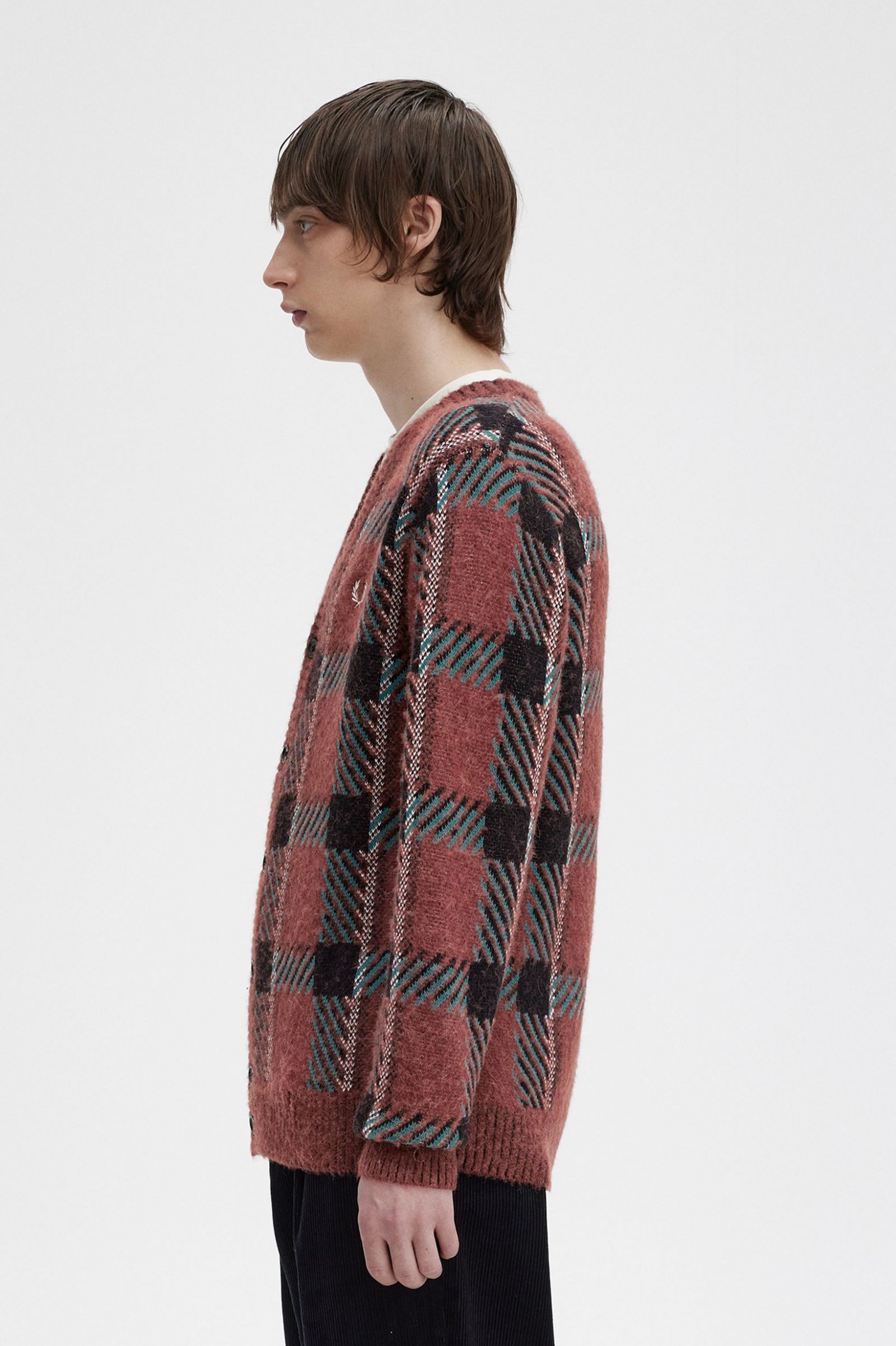 Glitch Tartan Cardigan Whisky Brown