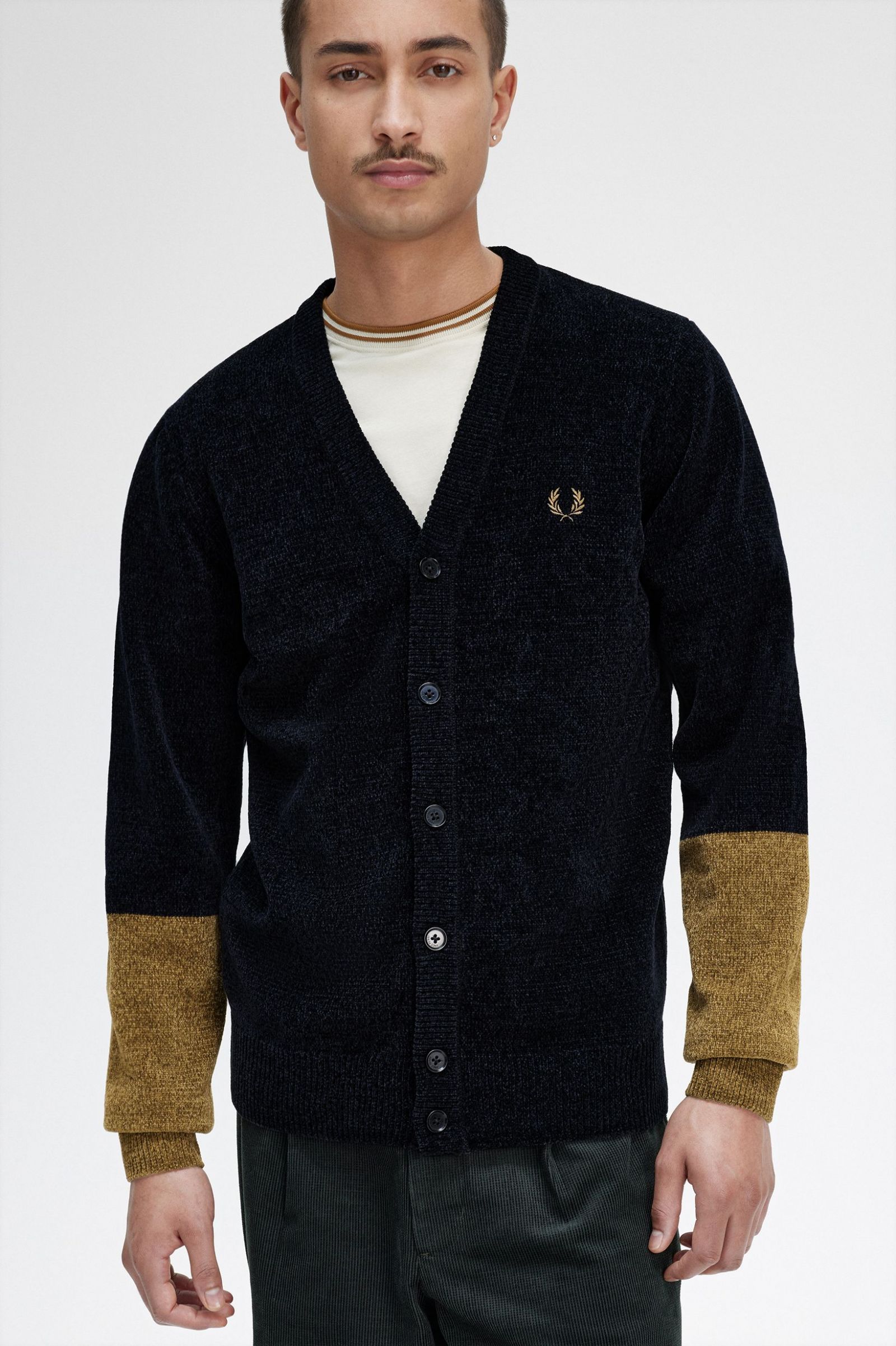 Colour Block Chenille Cardigan Black