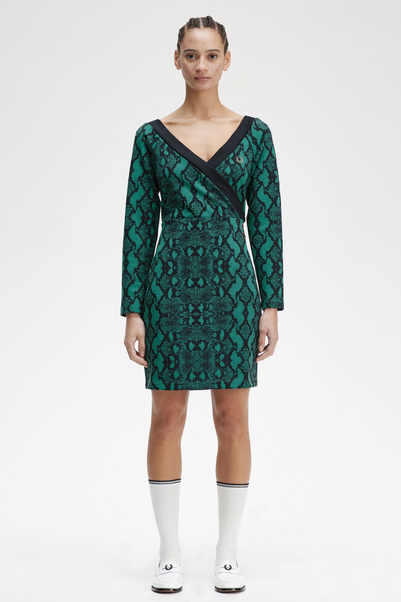 Amy Winehouse FoundationOff-the-Shoulder Snakeprint Dress Deep Mint
