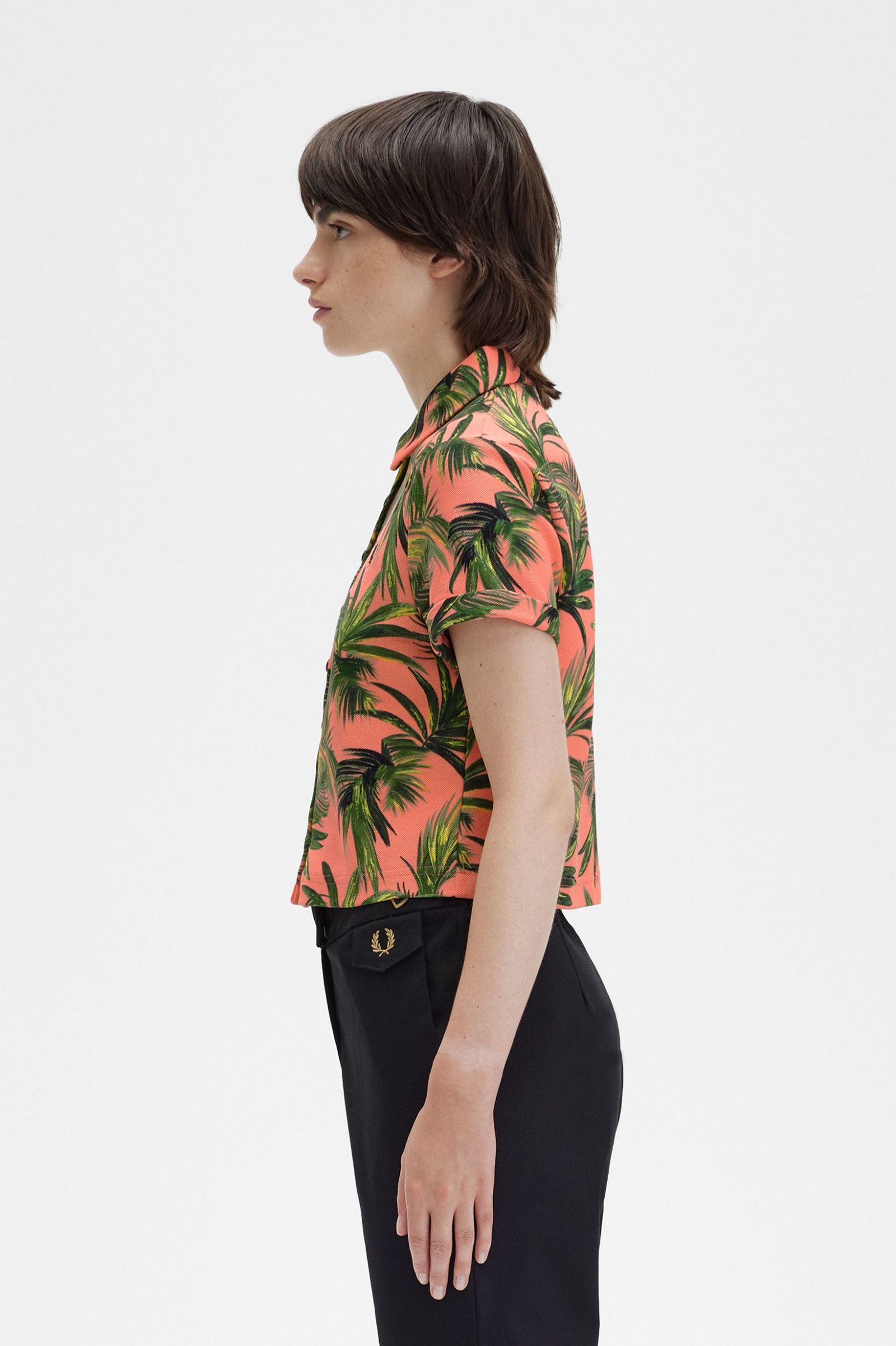 Amy Winehouse FoundationPalm Print Piqué Shirt Coral Heat