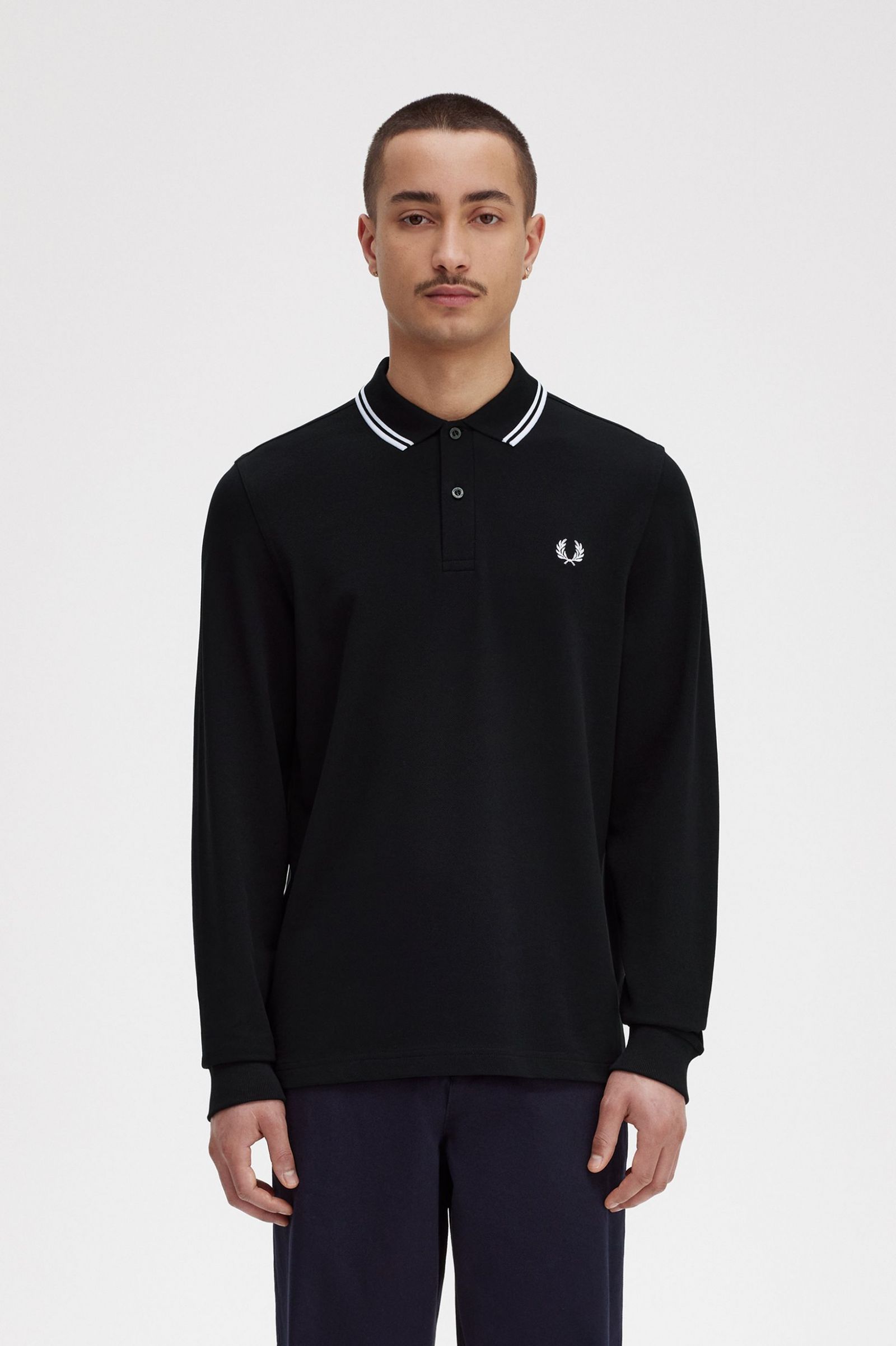 Rave Graphic Long Sleeve Fred Perry Shirt Black