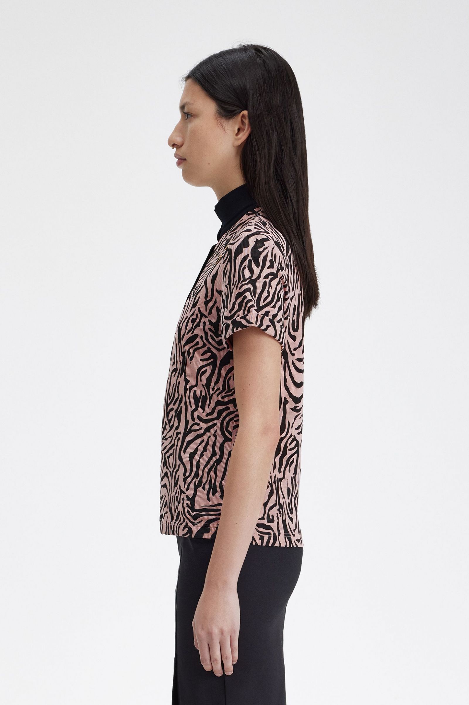 Amy Winehouse FoundationZebra Print Polo Shirt Dusty Rose Pink