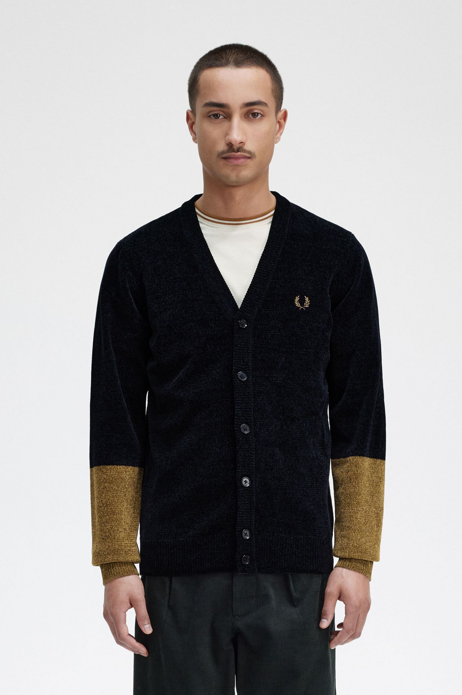 Colour Block Chenille Cardigan Black
