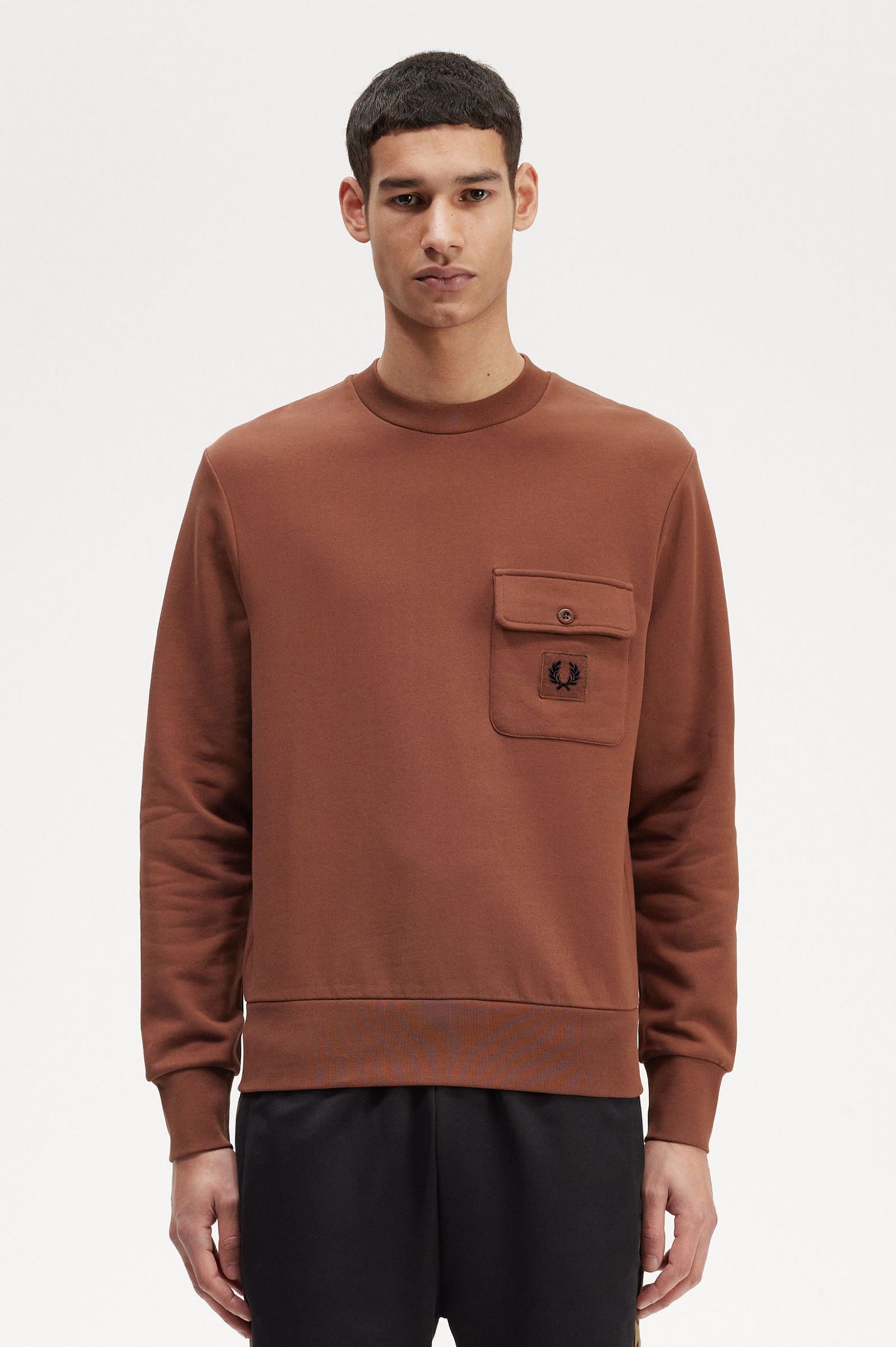 Badge Detail Crew Neck Sweatshirt Whisky Brown