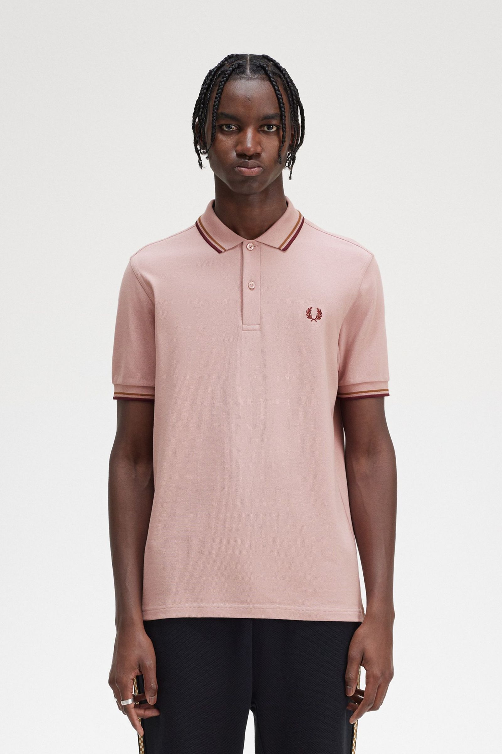 The Fred Perry ShirtM3600 Dusty Rose Pink / Shaded Stone / Oxblood