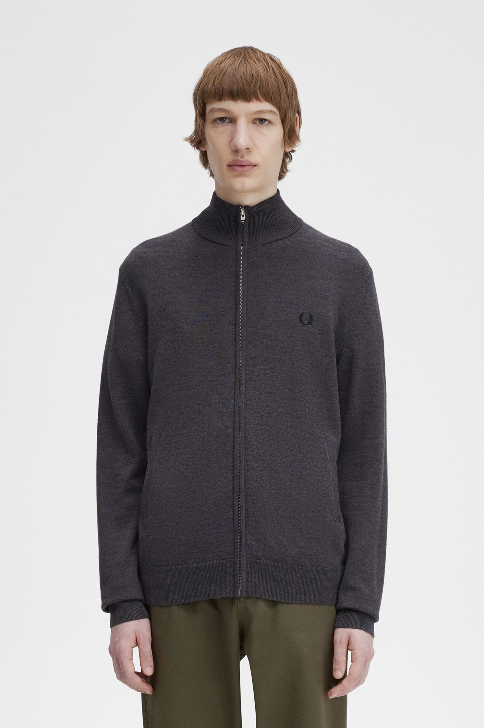Classic Zip Through Cardigan Dark Grey Marl