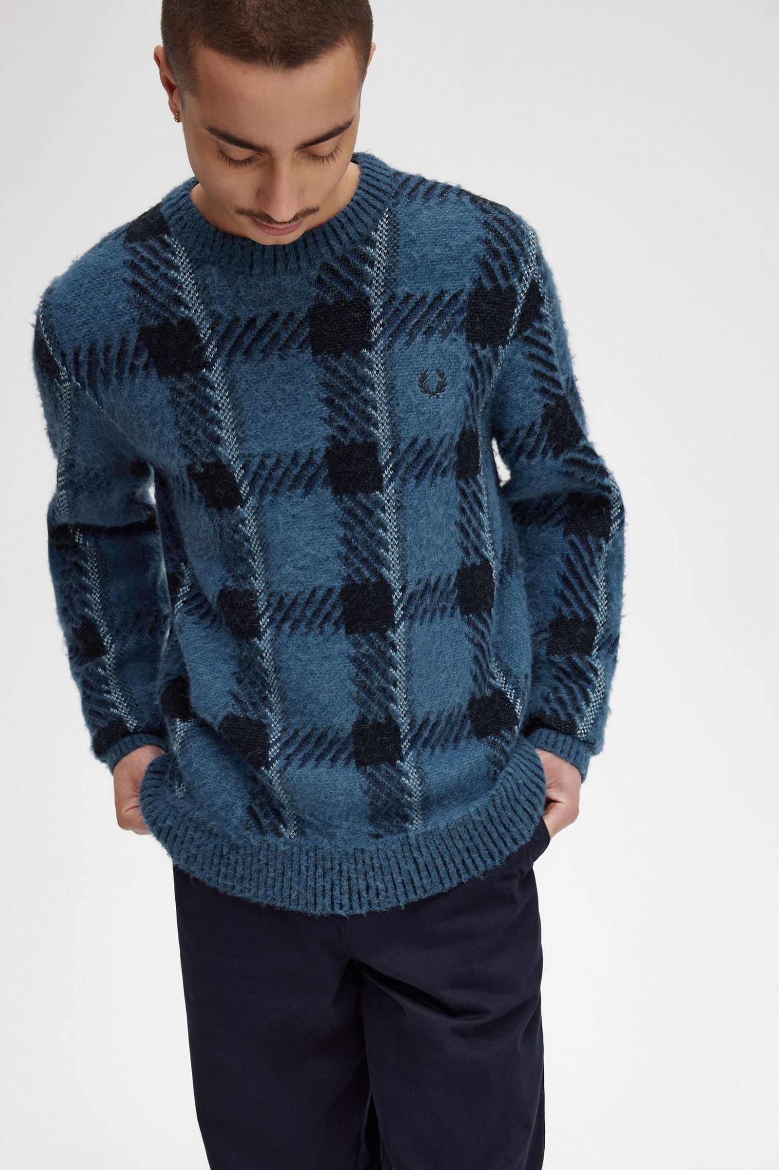 Glitch Tartan Jumper Midnight Blue