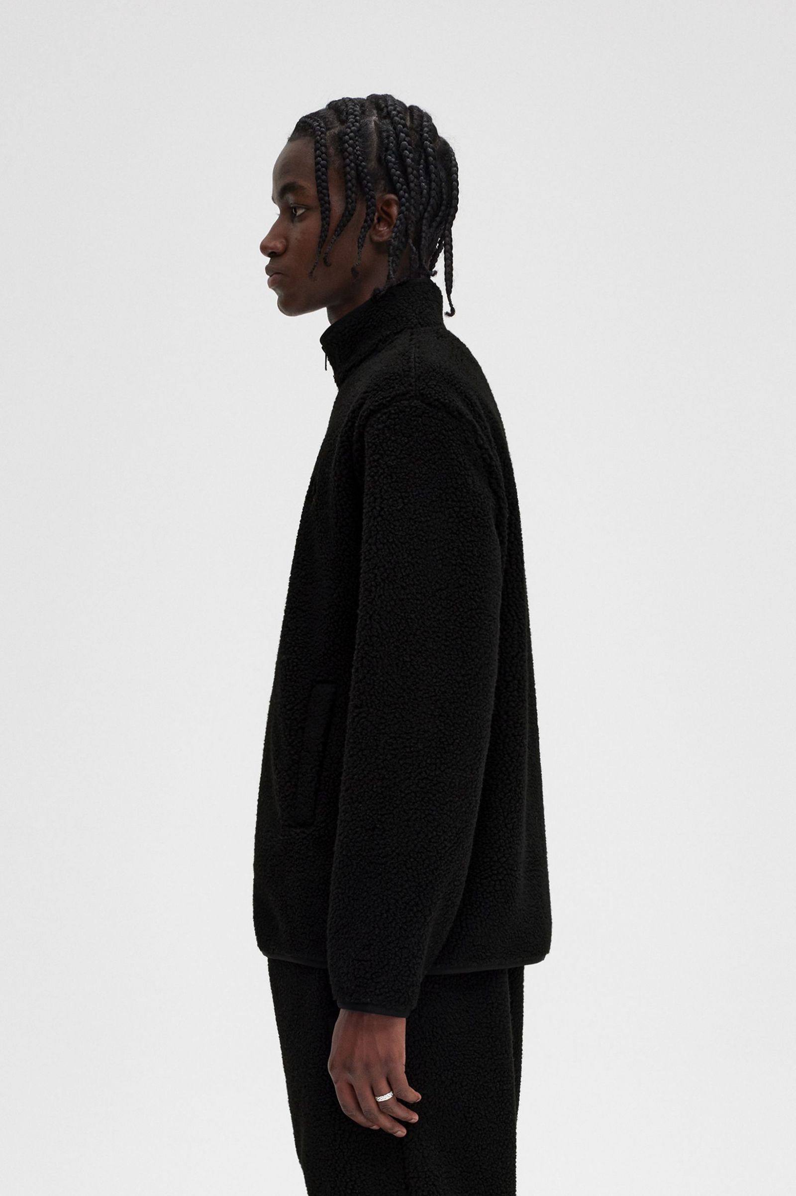 Zip Through Borg Fleece Black