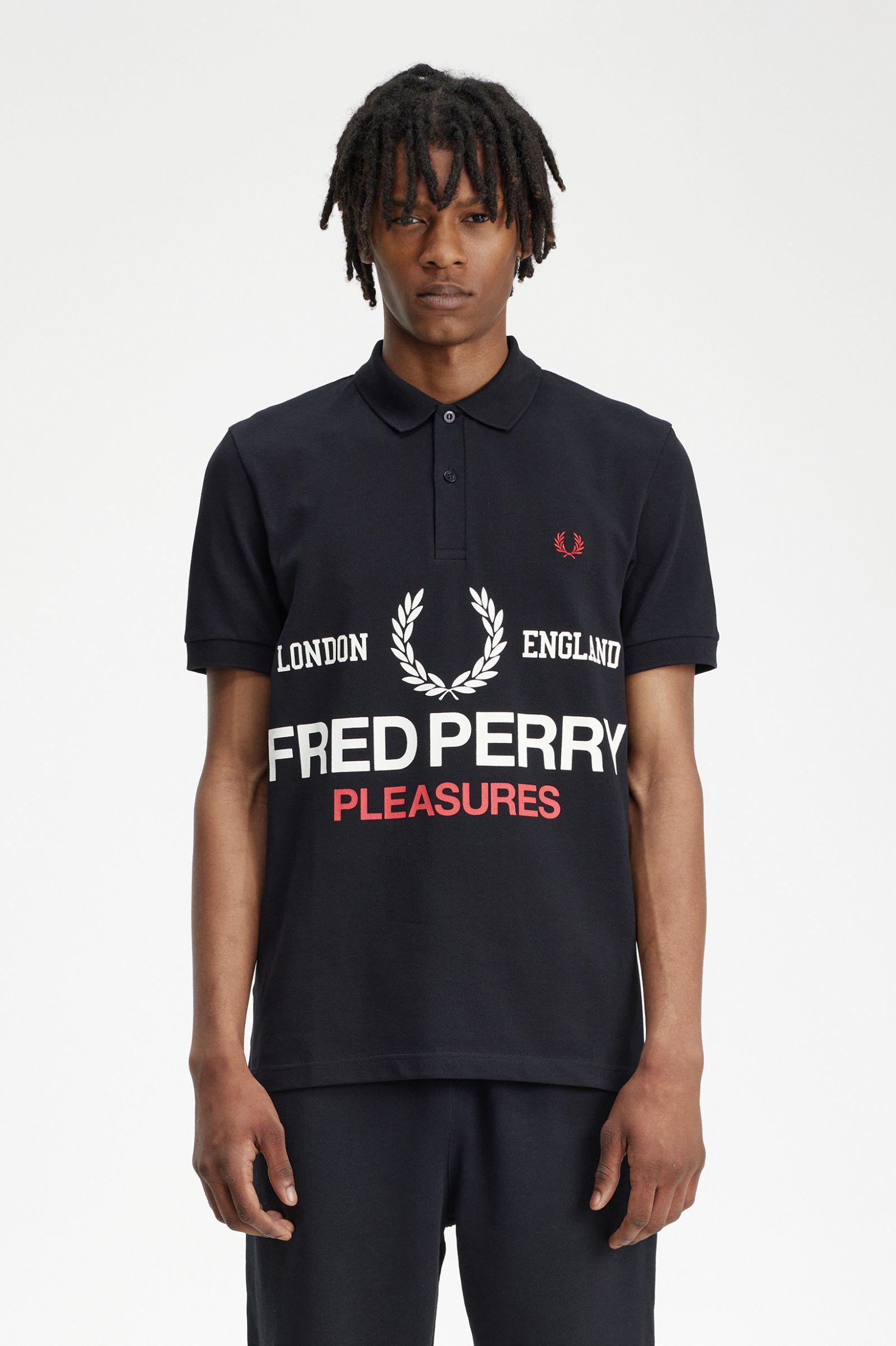 PleasuresLogo Fred Perry Shirt Black
