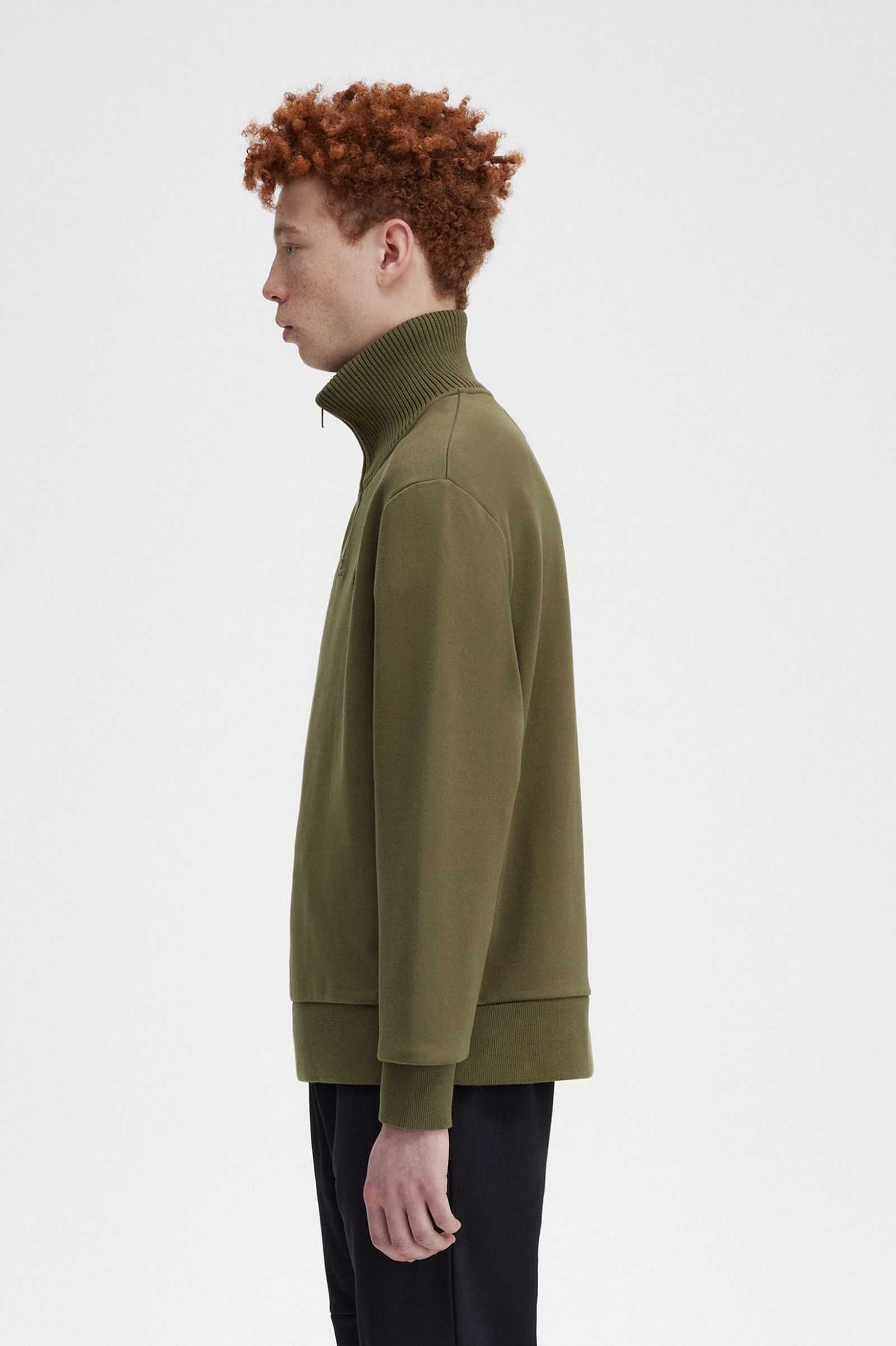 Knitted Trim Zip Neck Sweatshirt Uniform Green