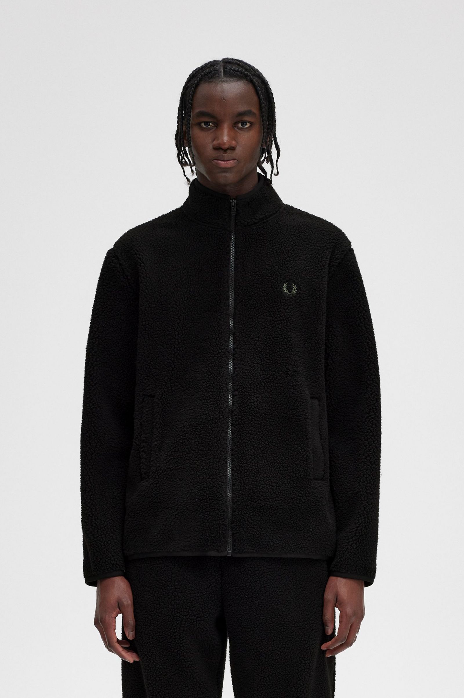 Zip Through Borg Fleece Black