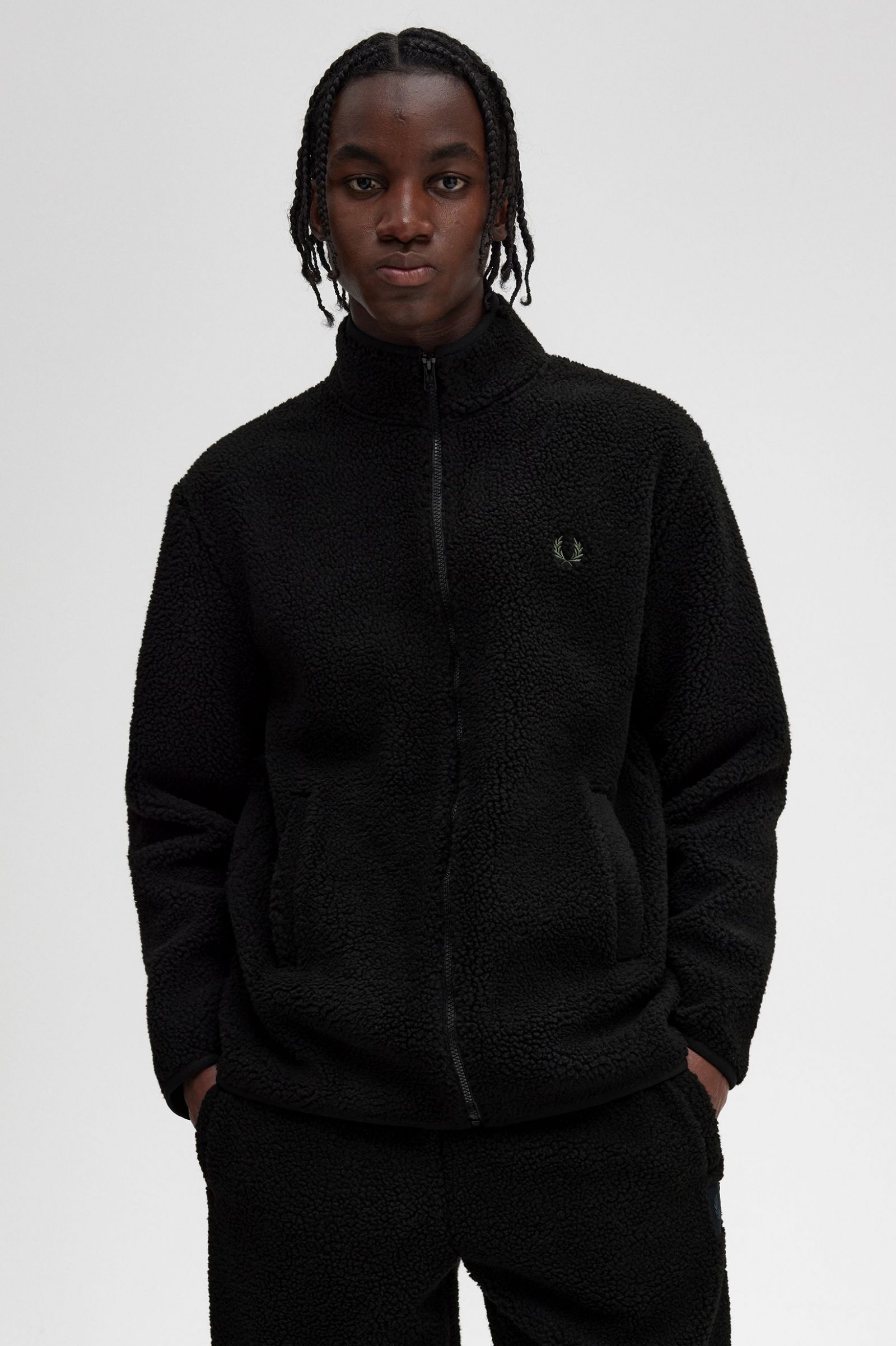 Zip Through Borg Fleece Black