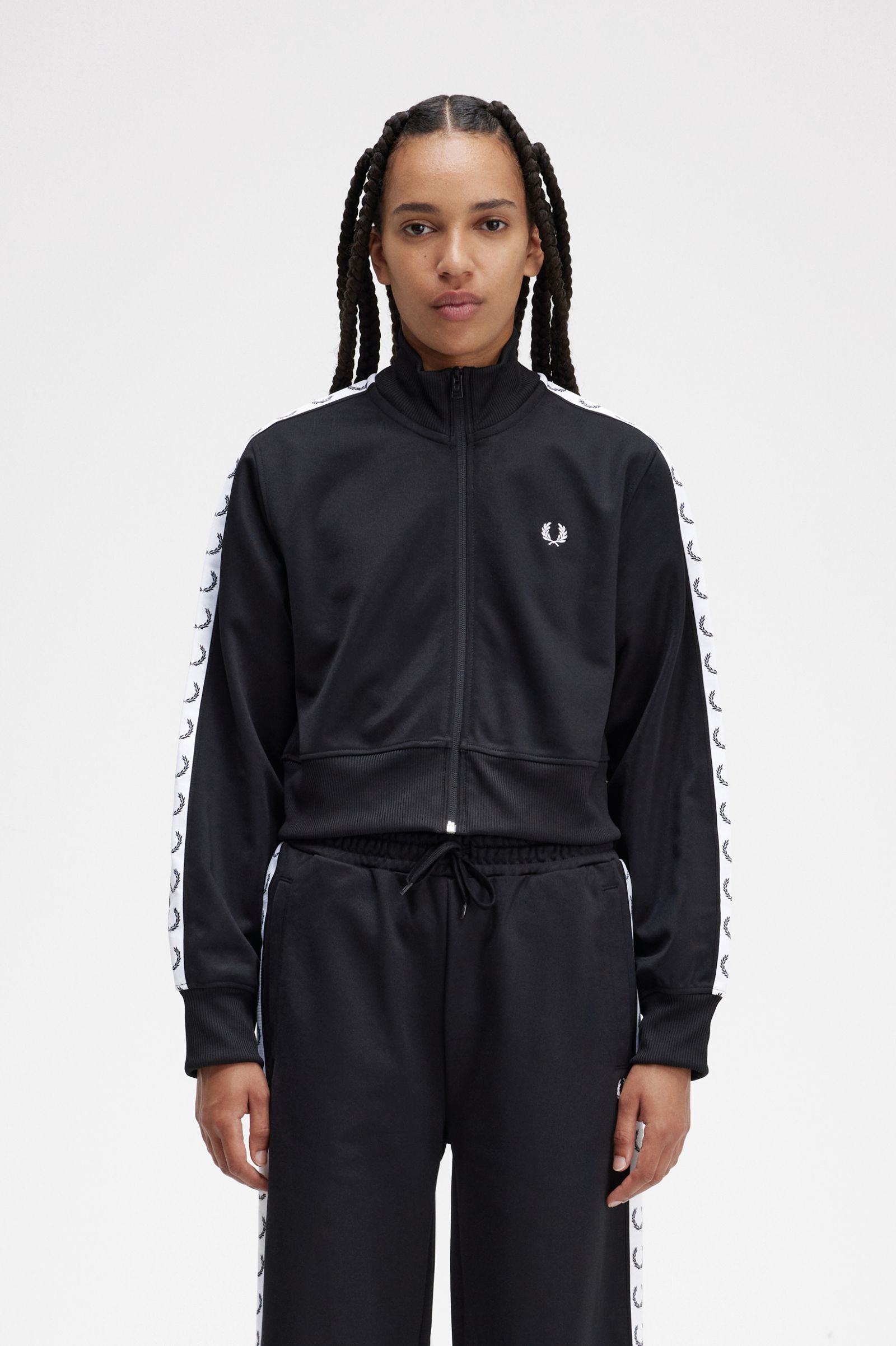 Cropped Taped Track Jacket Black
