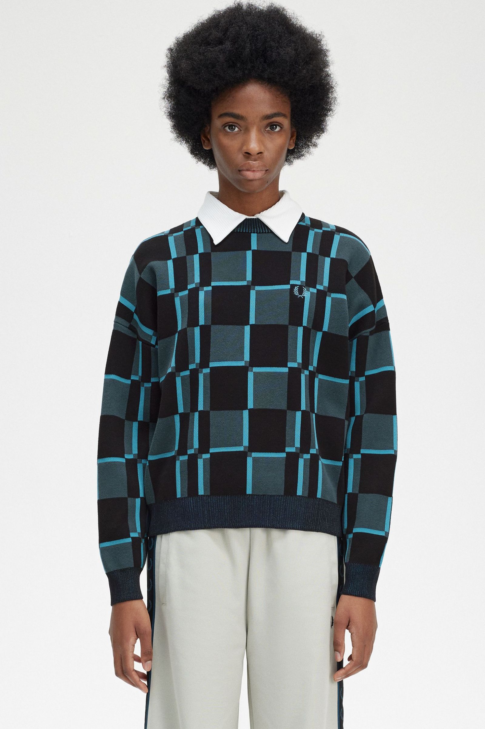 Chequerboard Jumper Cyber Blue
