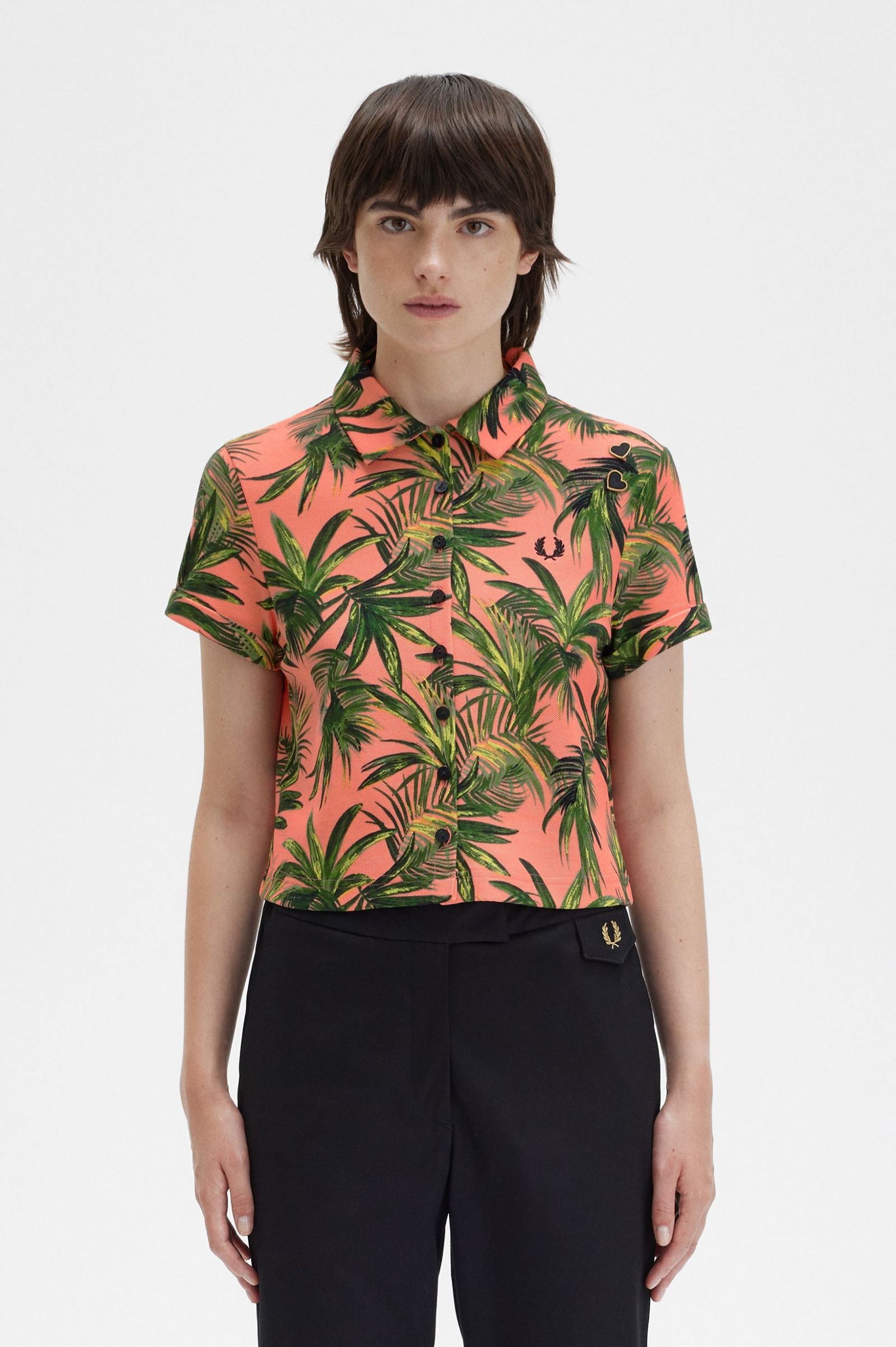 Amy Winehouse FoundationPalm Print Piqué Shirt Coral Heat