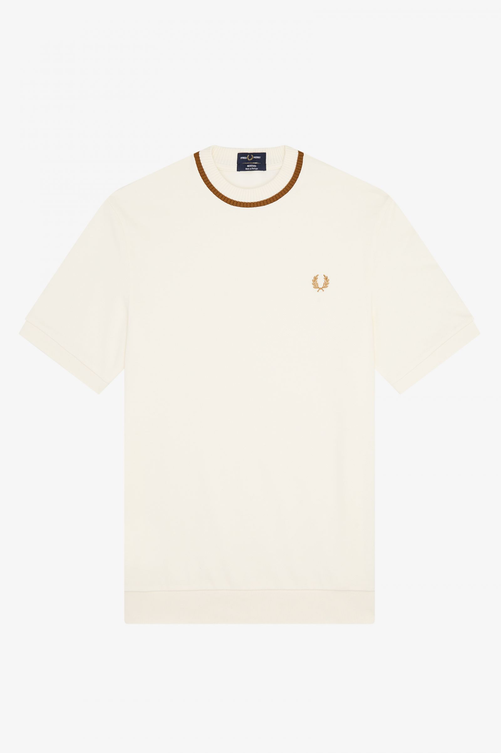 ReissuesCrew Neck Piqué T-Shirt Ecru / Dark Caramel