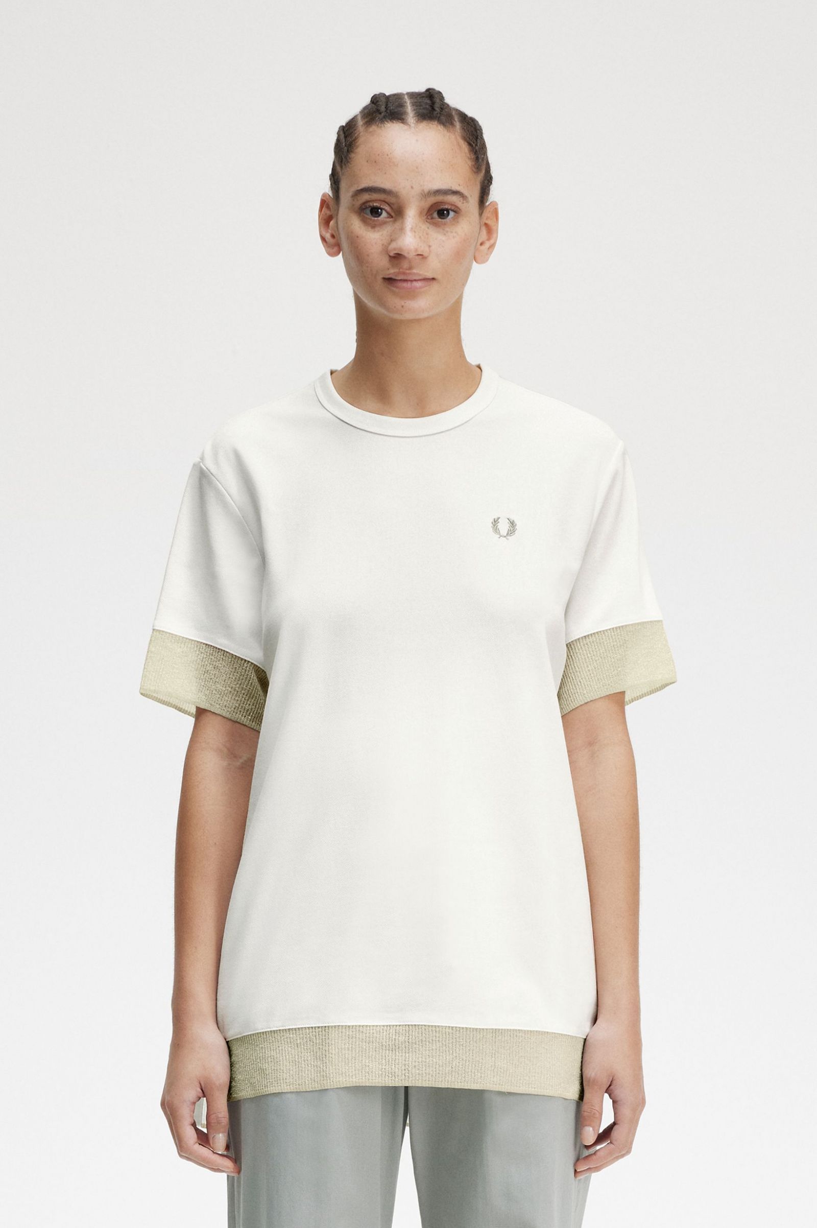 Sheer Trim Piqué T-Shirt Snow White