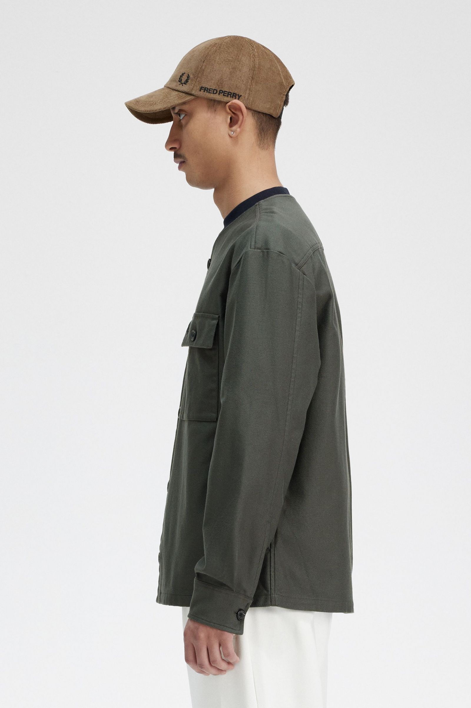 Collarless Overshirt Field Green