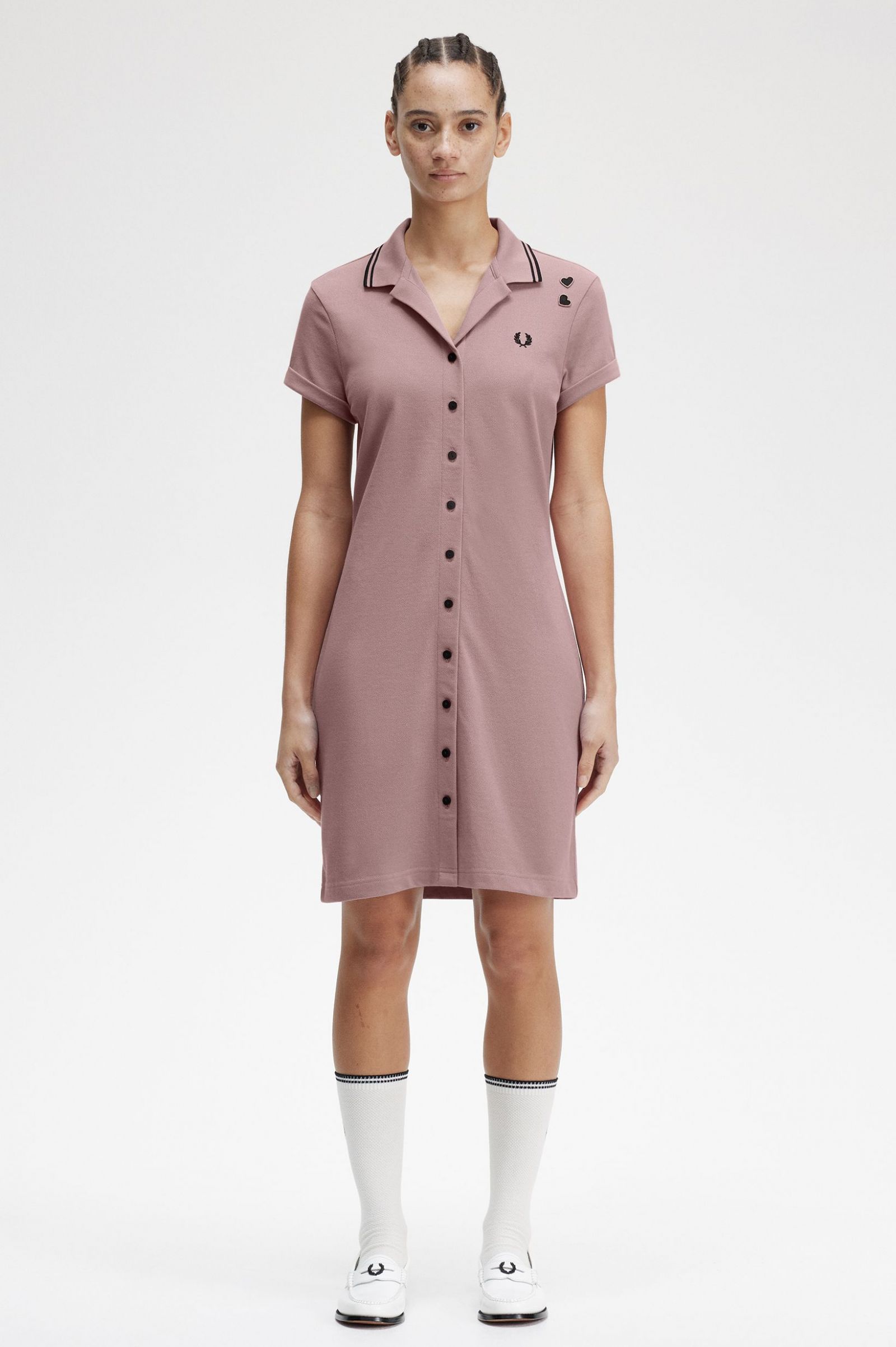 Amy Winehouse FoundationButton-Through Piqué Shirt Dress Dusty Rose Pink