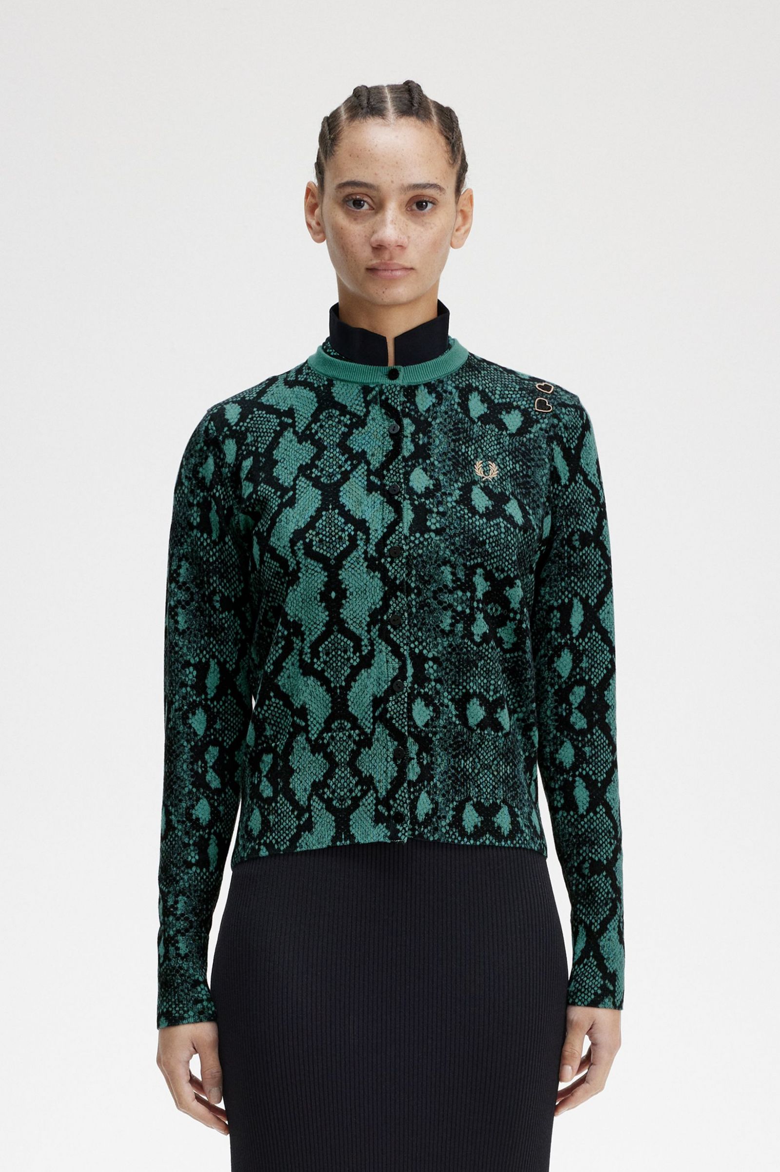 Amy Winehouse FoundationSnake Print Cardigan Deep Mint