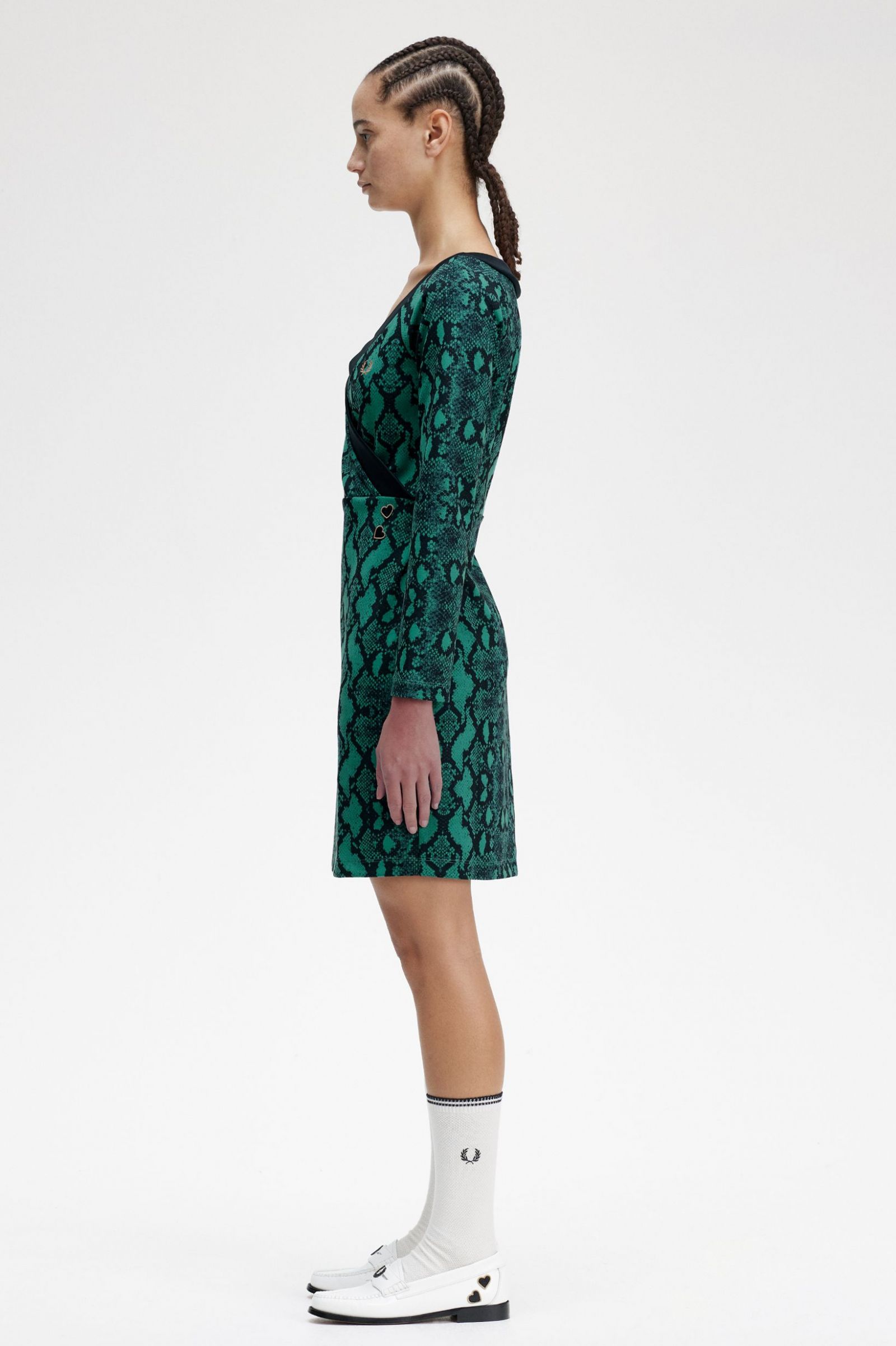 Amy Winehouse FoundationOff-the-Shoulder Snakeprint Dress Deep Mint