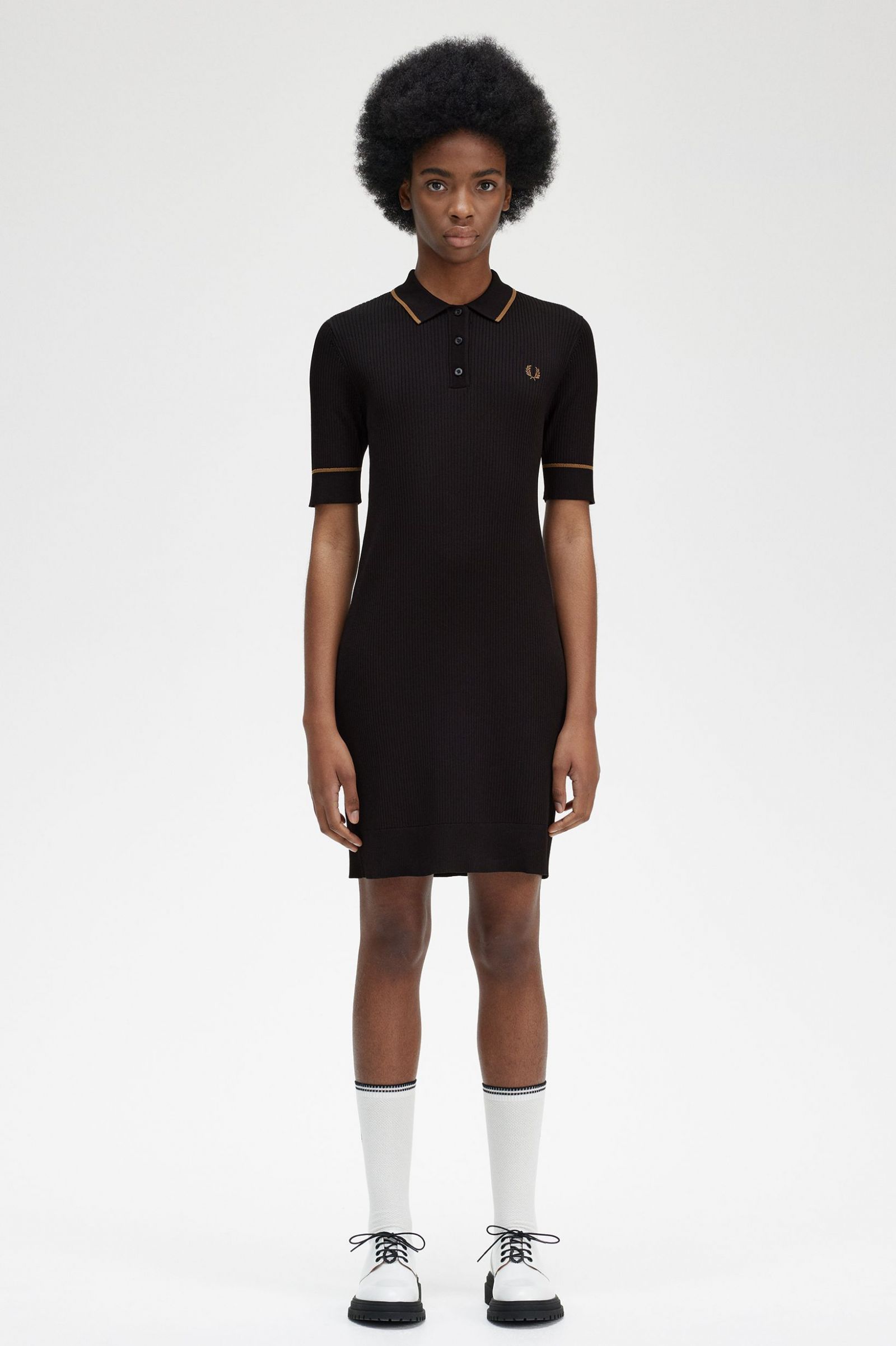 Ribbed Knitted Shirt Dress Black