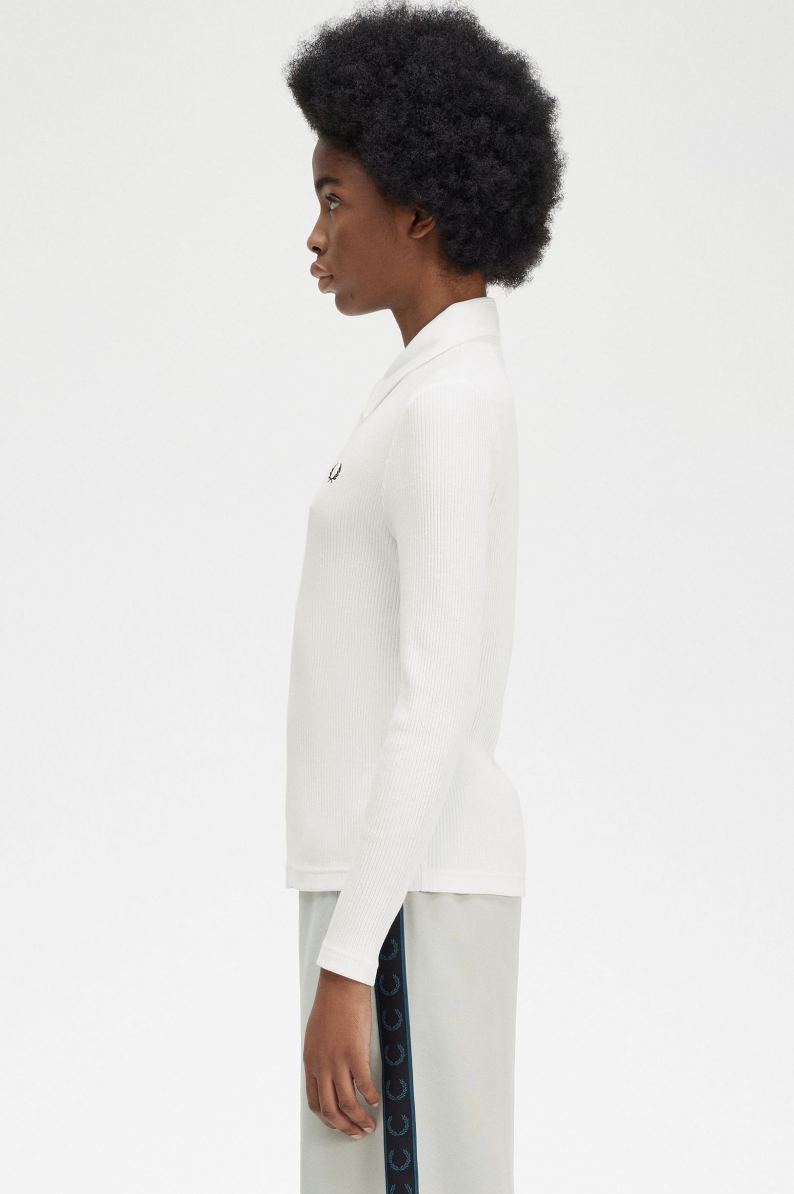Long Sleeve Ribbed Polo Shirt Snow White