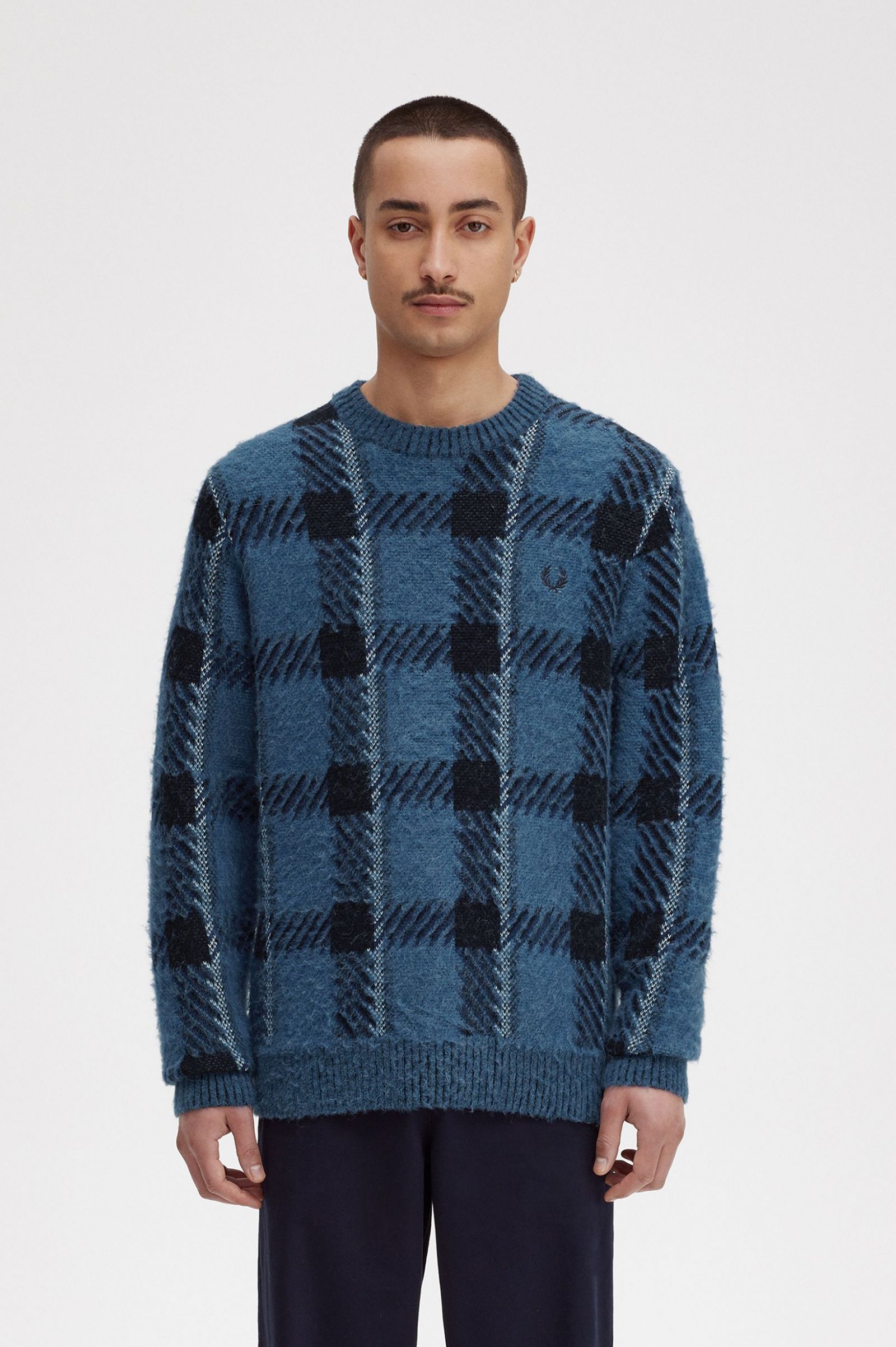 Glitch Tartan Jumper Midnight Blue