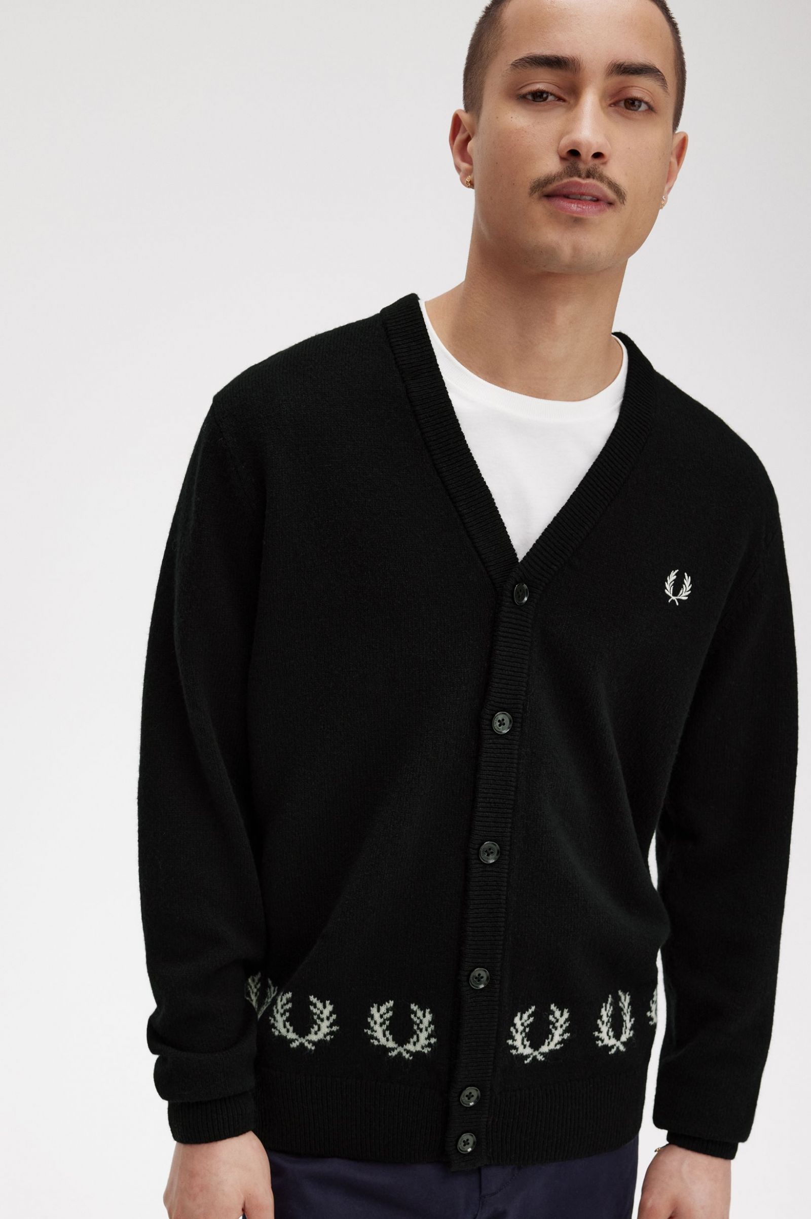 Laurel Wreath Trim Cardigan Black