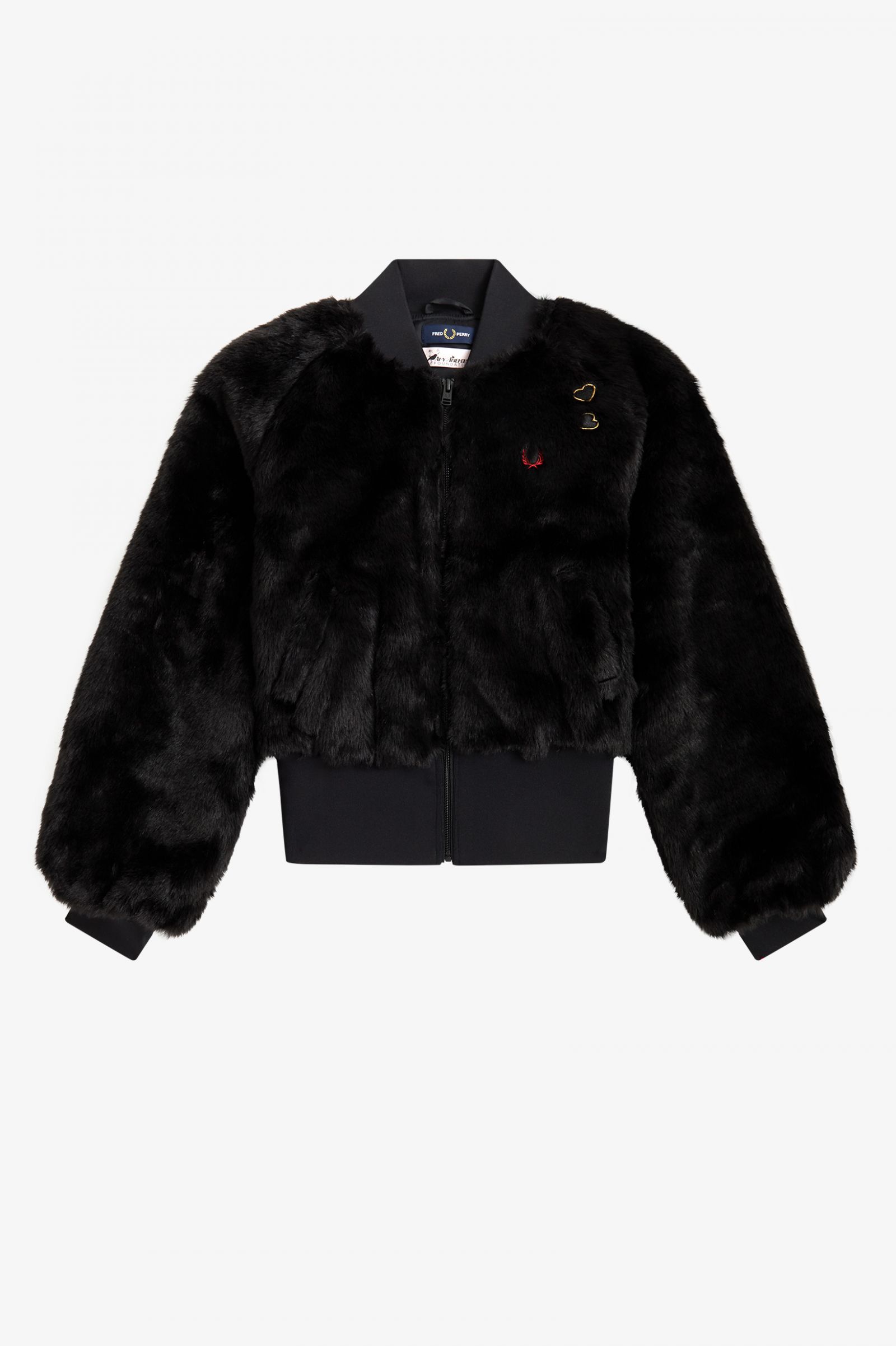 Amy Winehouse FoundationHeart Detail Faux Fur Jacket Coral Heat