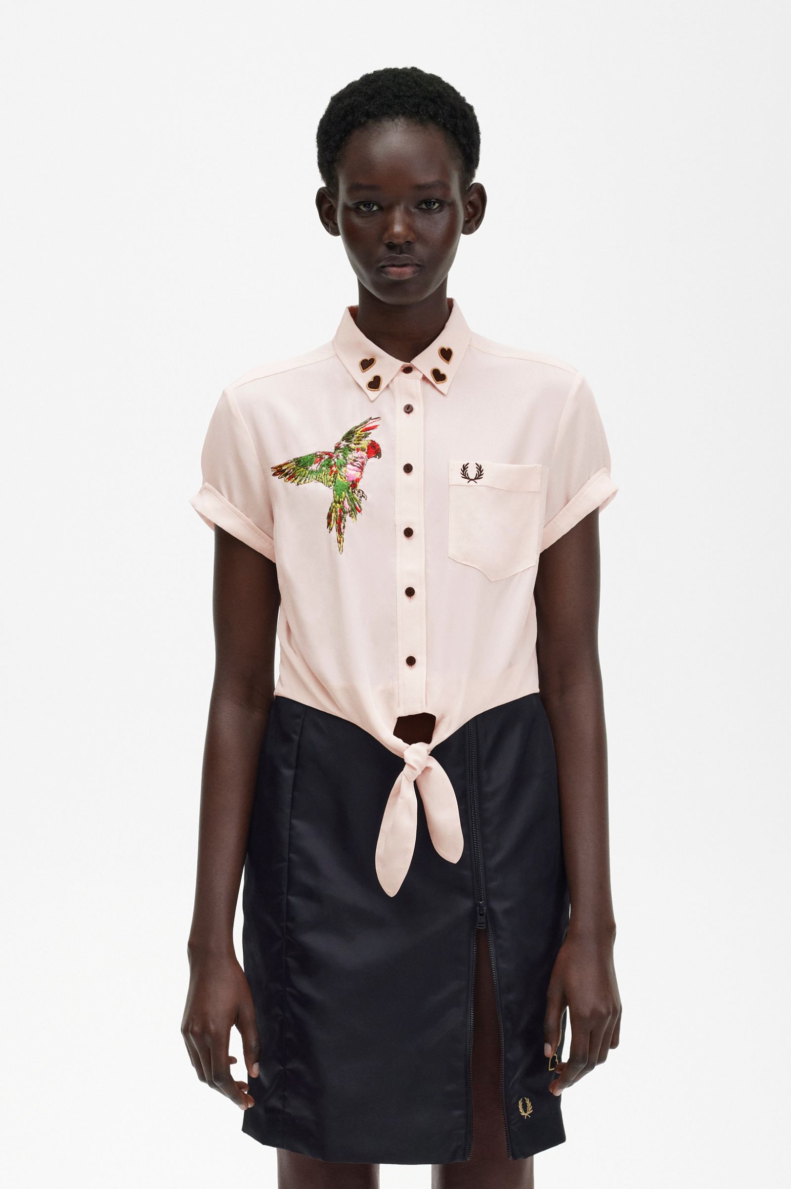 Amy Winehouse FoundationEmbroidered Tie-Front Shirt Milky Pink