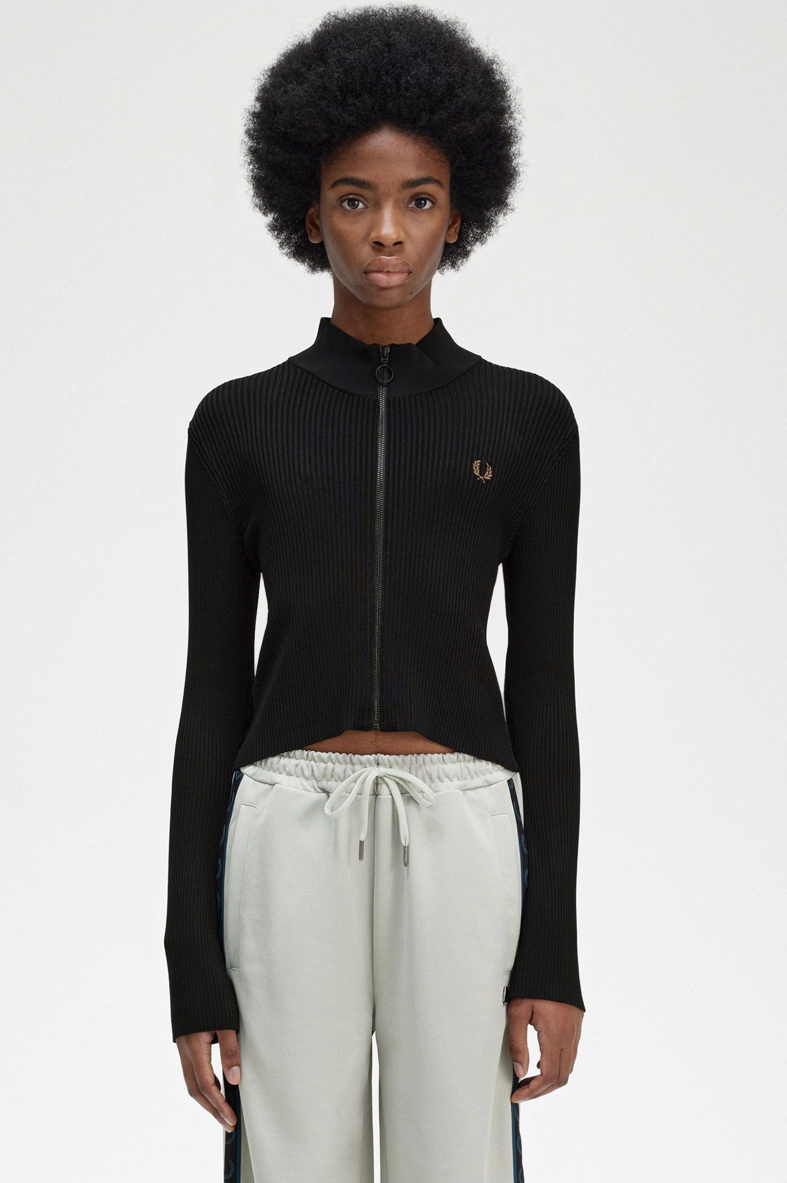 Ribbed Zip Through Jumper Black