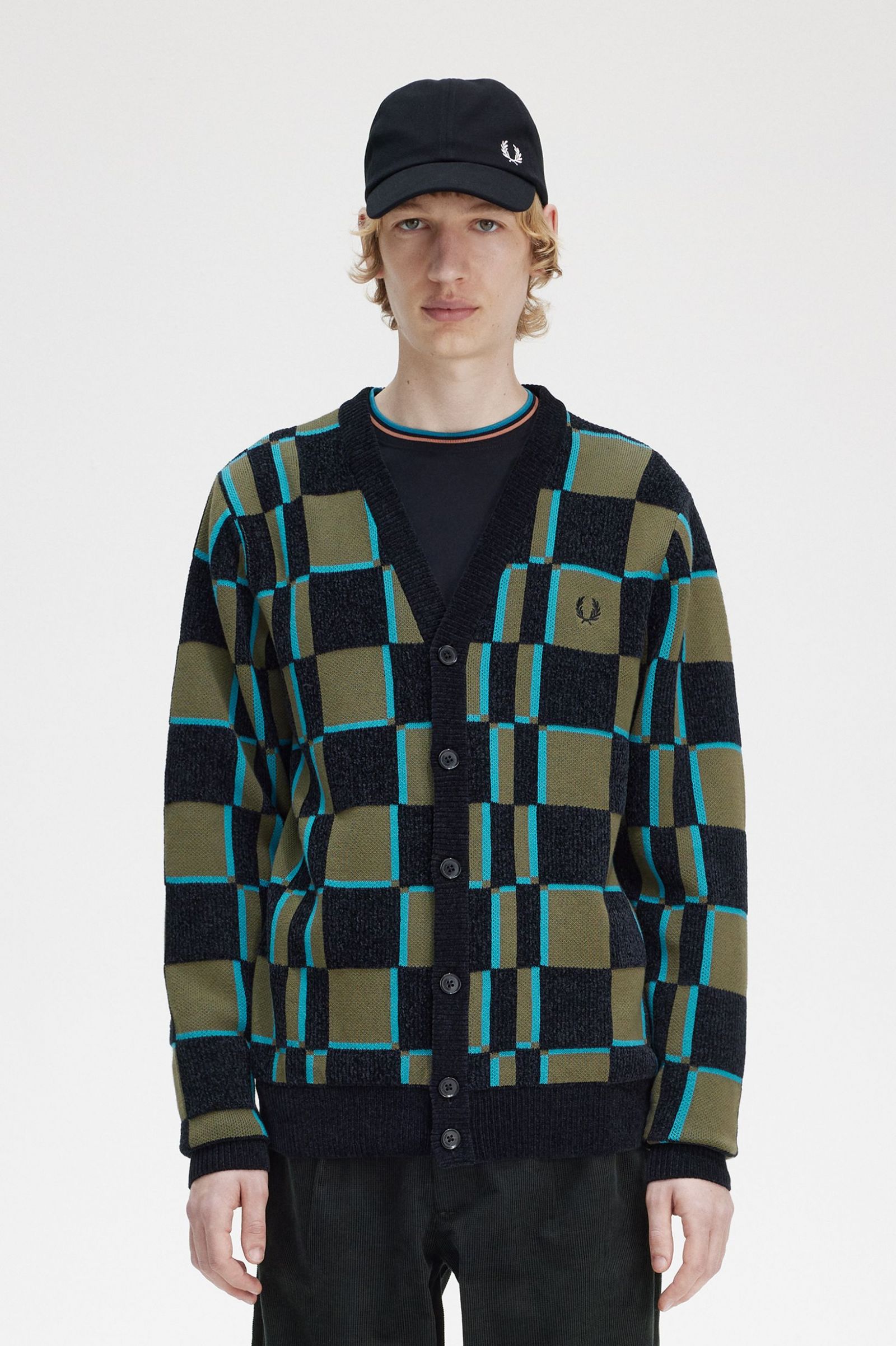 Glitch Chequerboard Cardigan Uniform Green / Black
