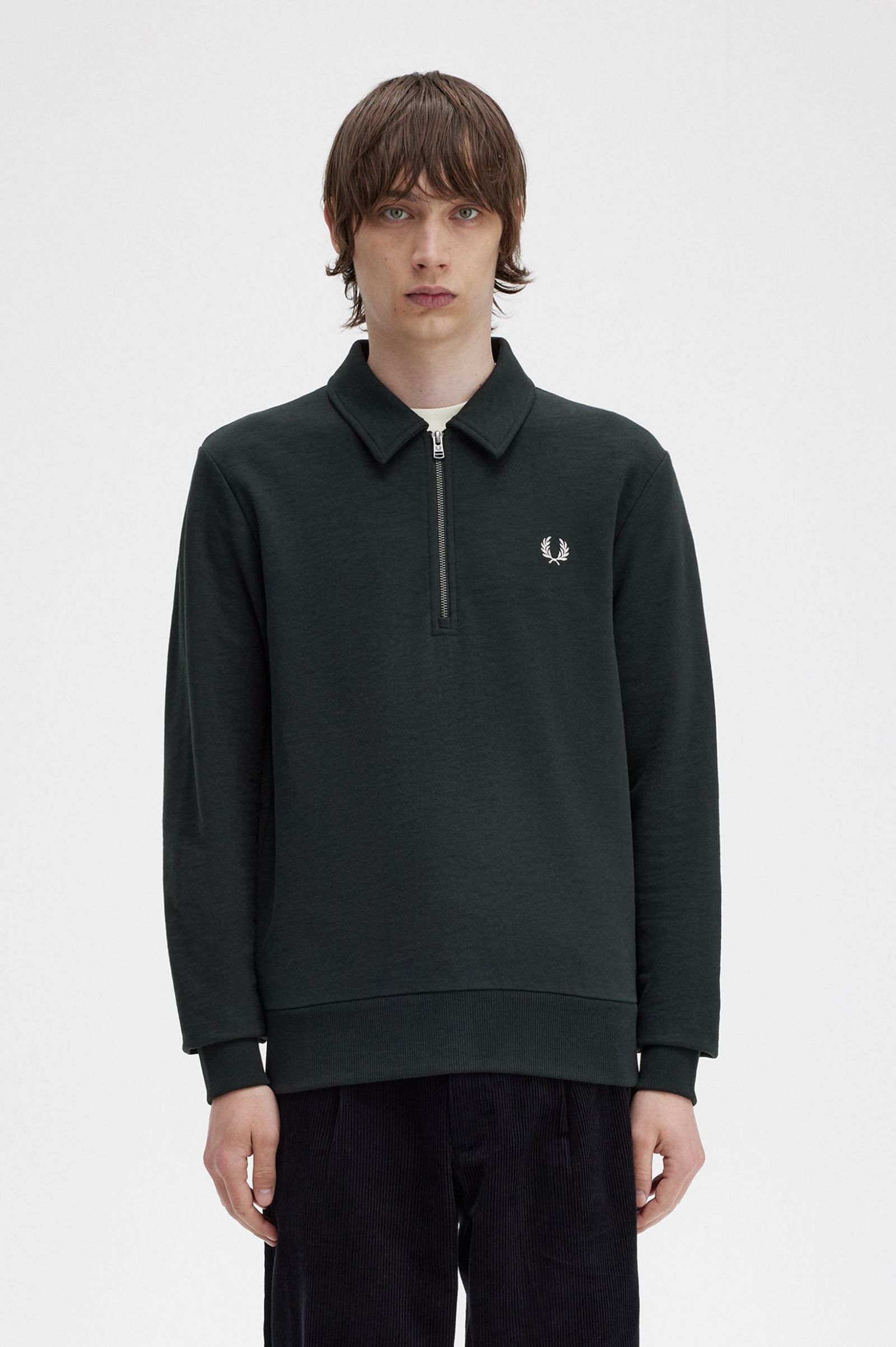 Zip Neck Collar Sweatshirt Night Green
