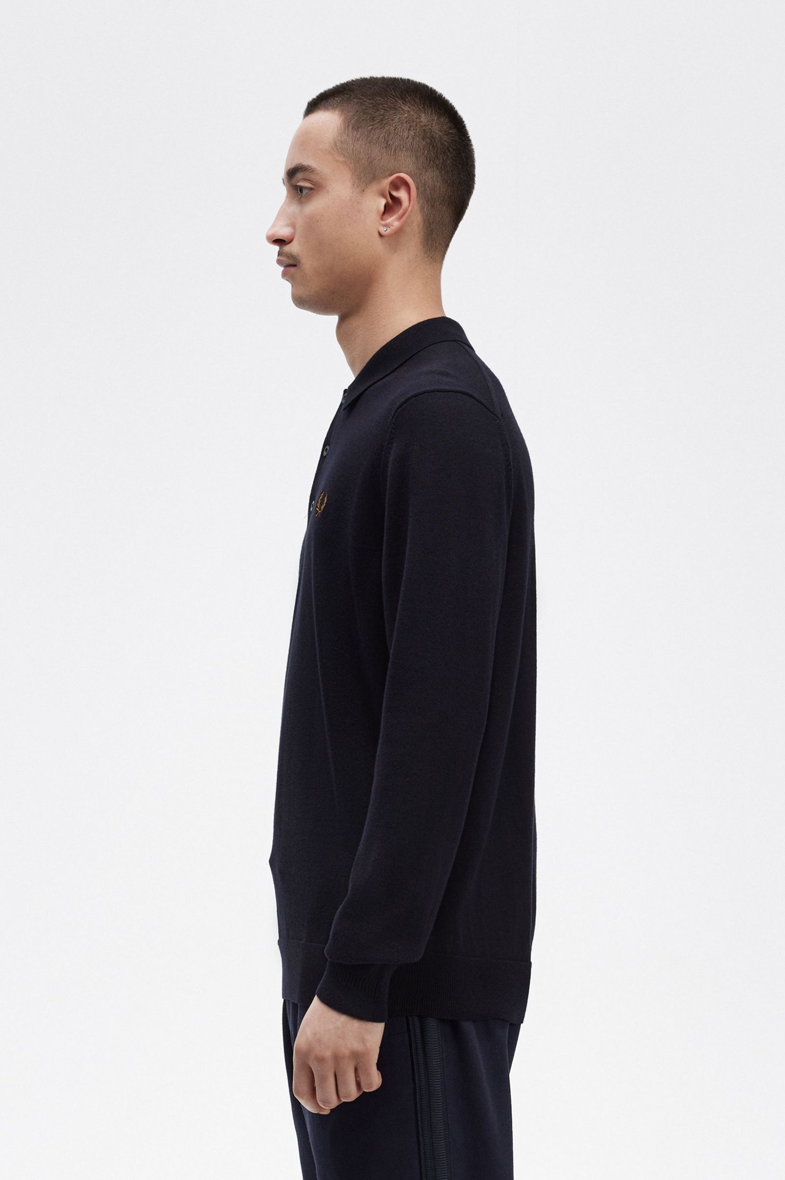 Long Sleeve Knitted Shirt Navy