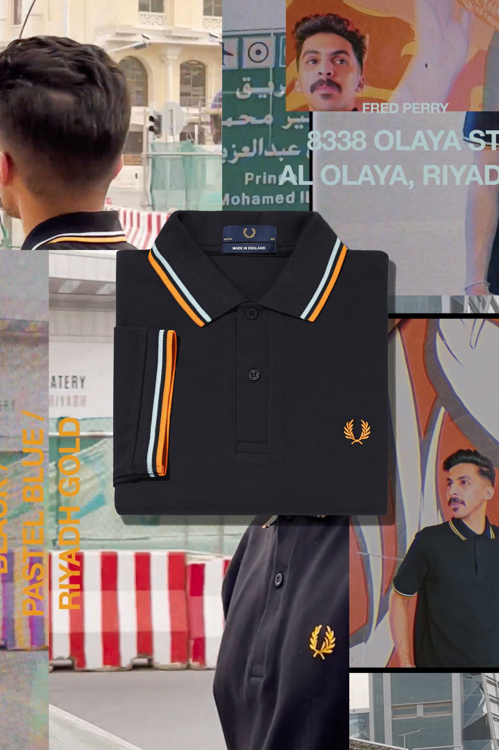The Fred Perry ShirtM12 Black / Pastel Blue / Riyadh Gold