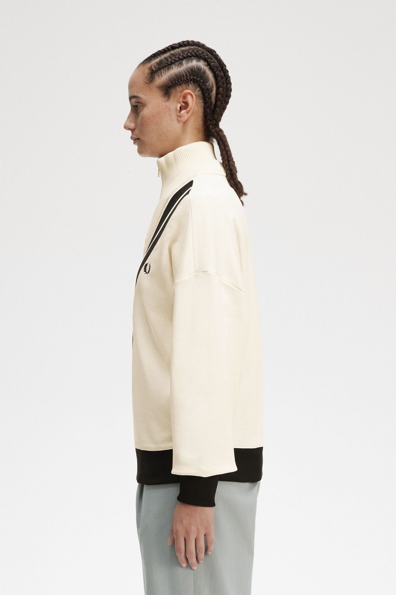 Tipped Knitted Trim Sweatshirt Ecru