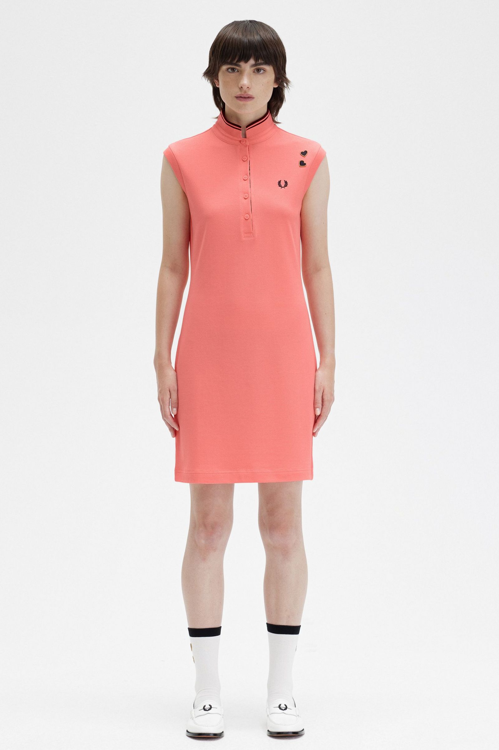 Amy Winehouse FoundationPrinted Trim Piqué Dress Coral Heat