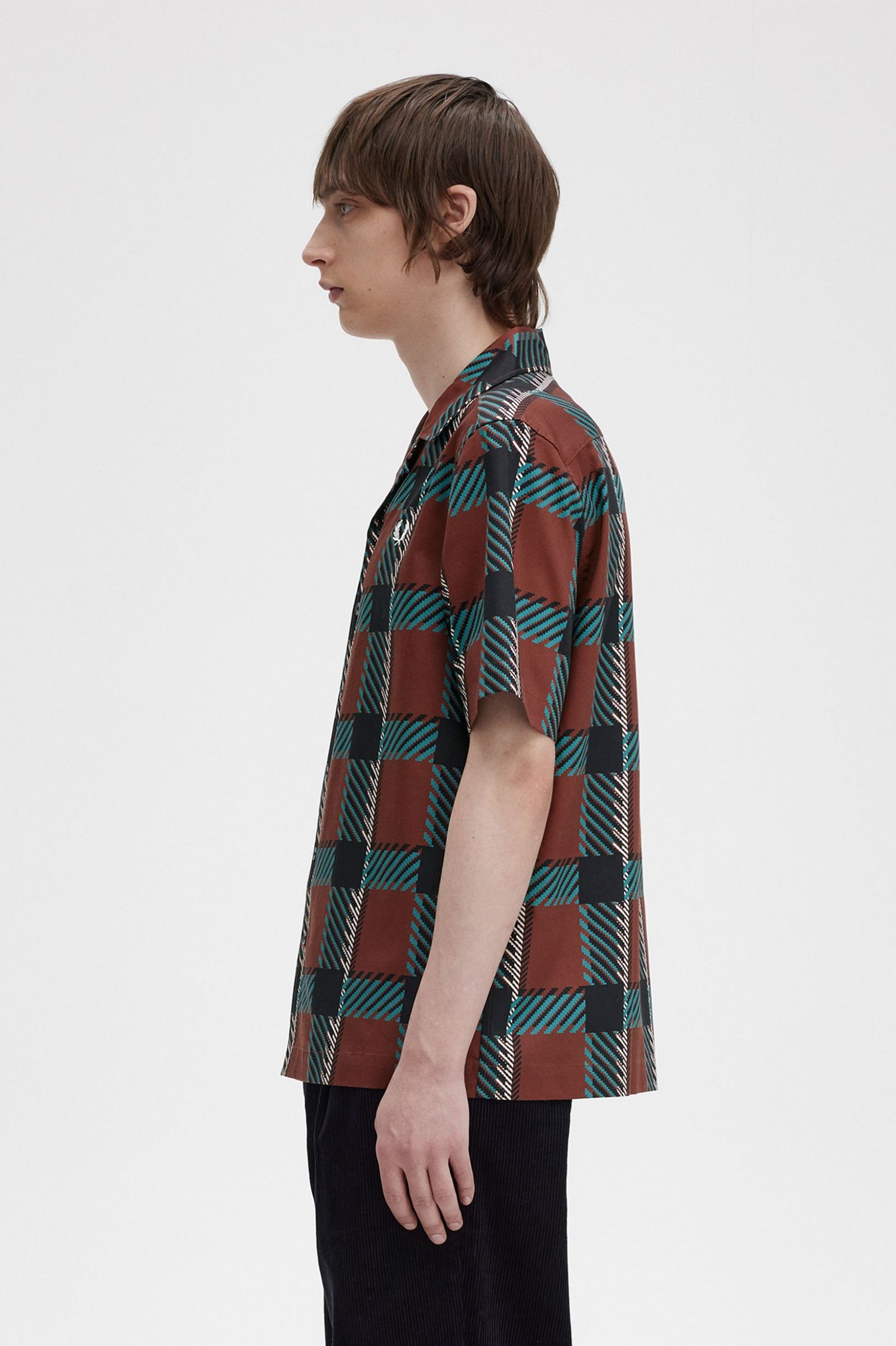 Glitch Tartan Revere Collar Shirt Whisky Brown