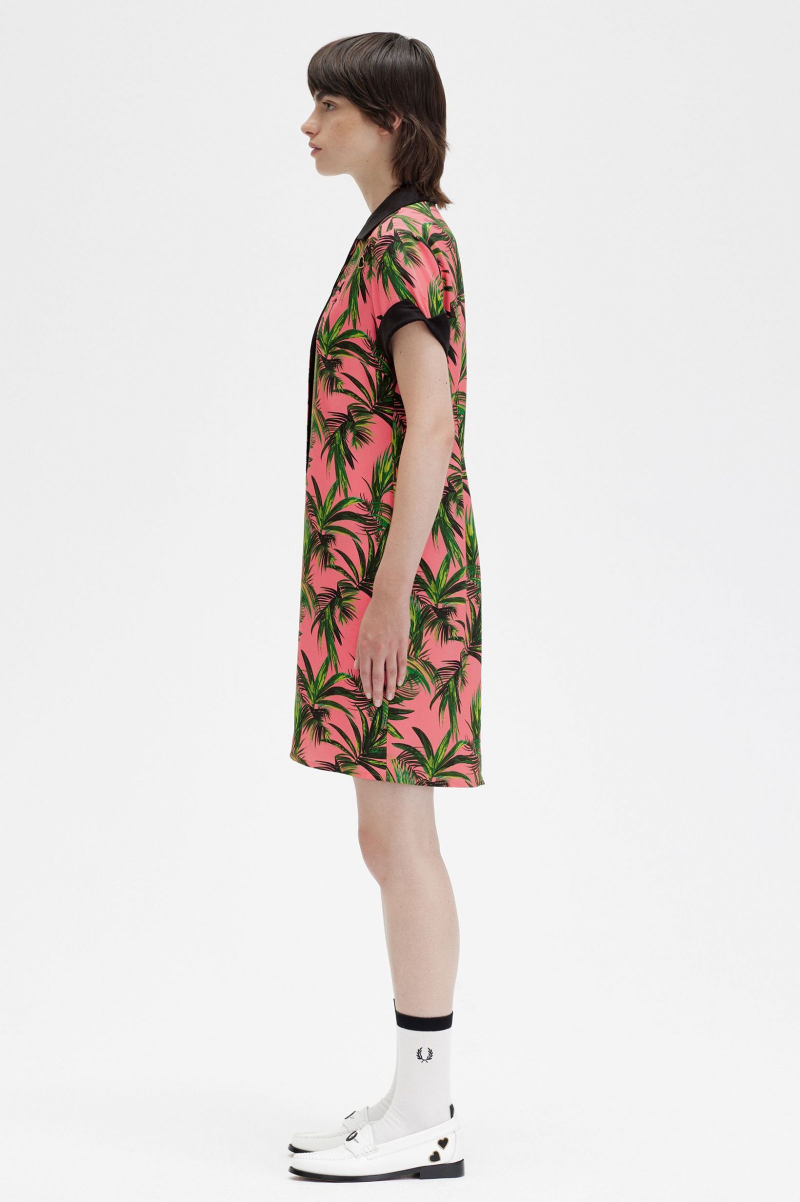 Amy Winehouse FoundationPalm Print Shirt Dress Coral Heat
