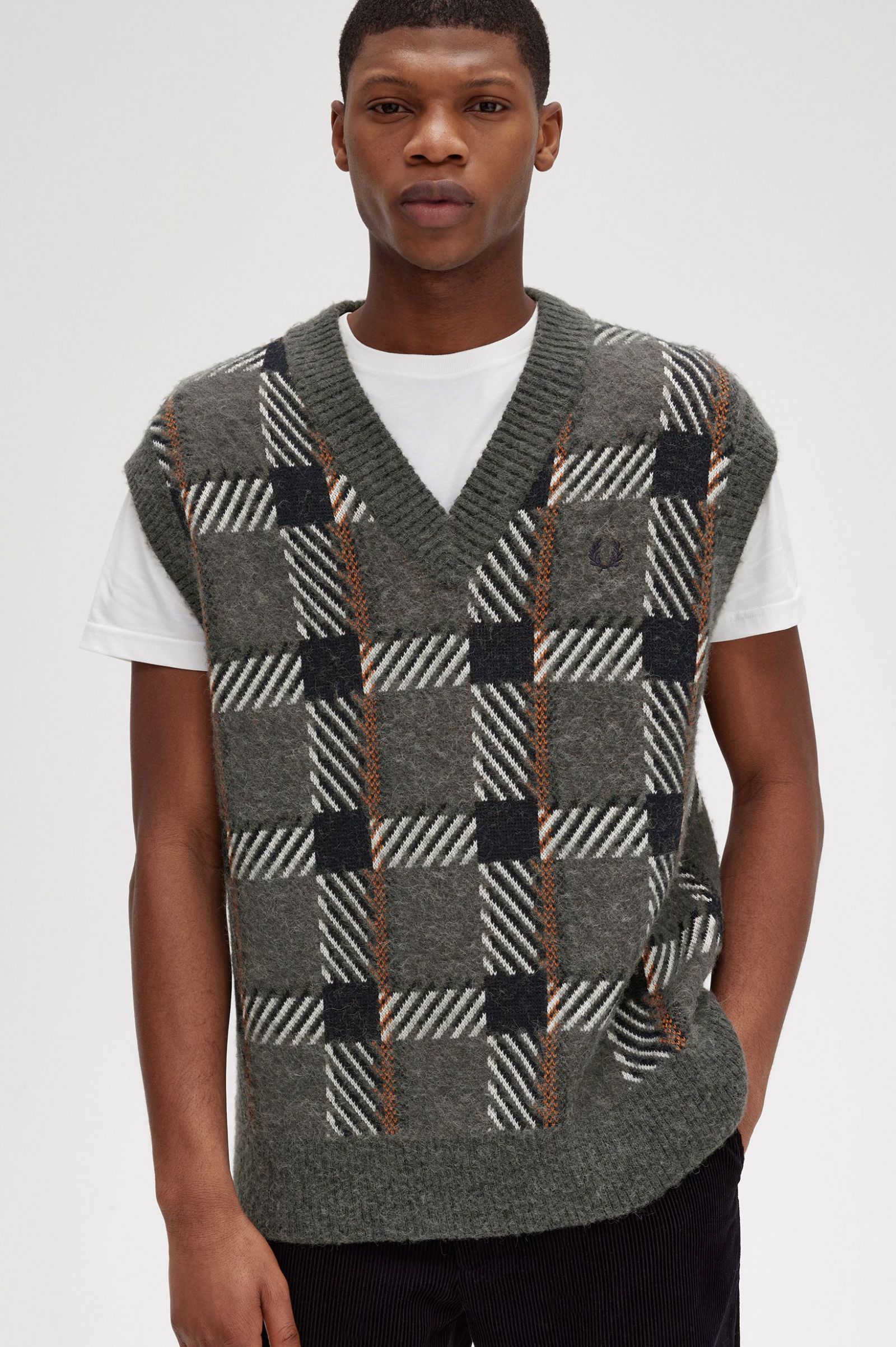 Glitch Tartan Knitted Tank Field Green