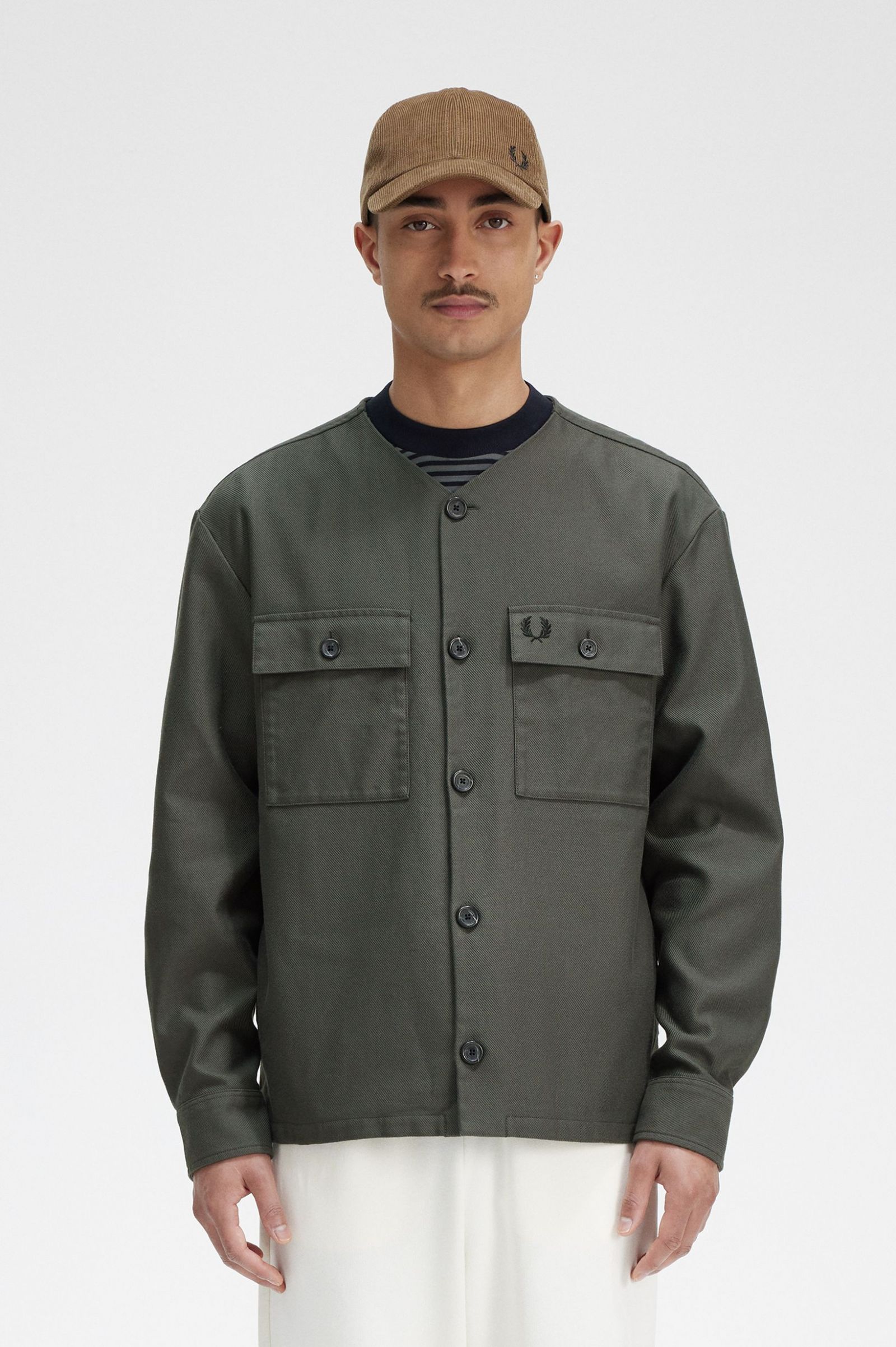 Collarless Overshirt Field Green