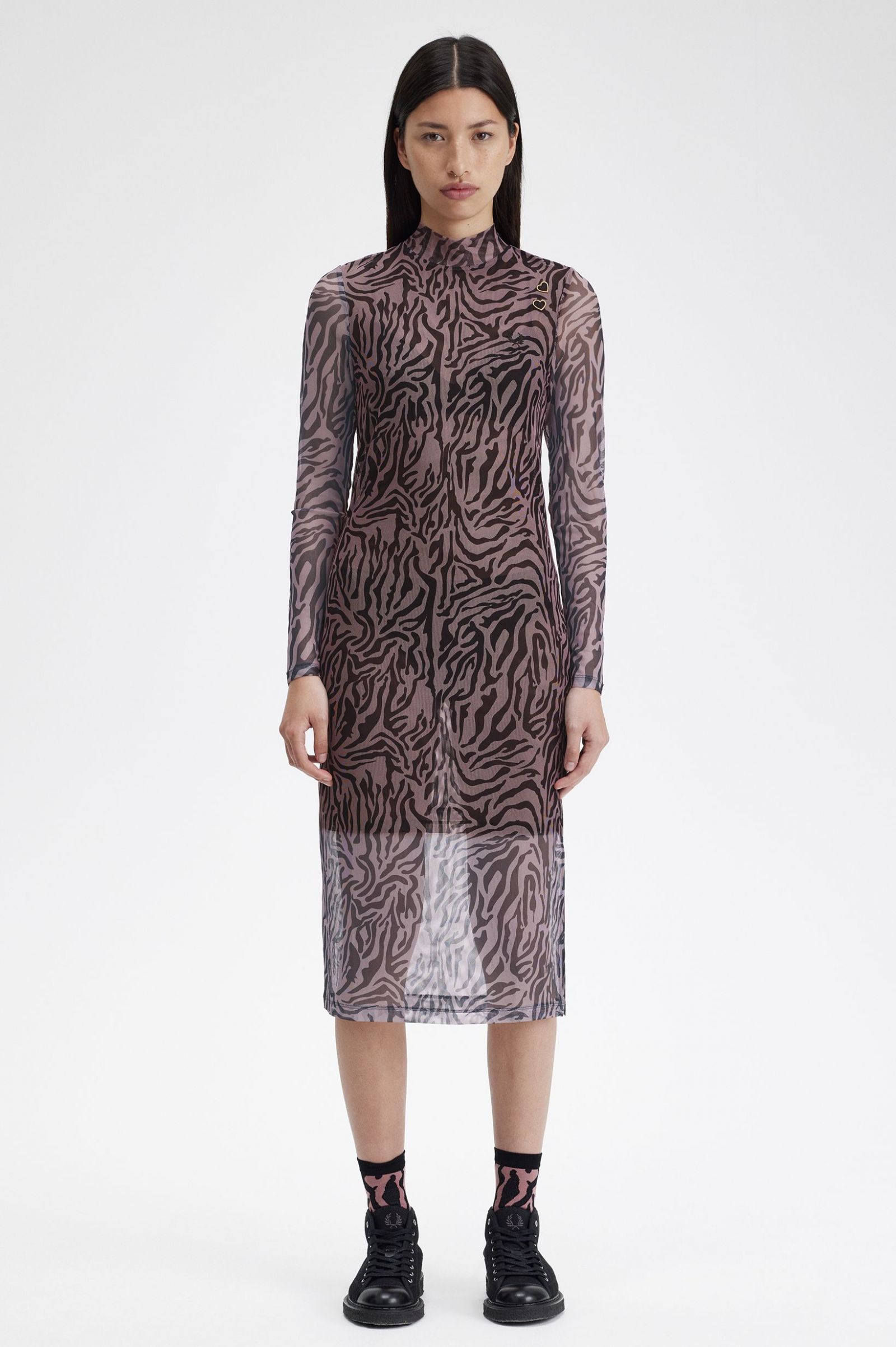 Amy Winehouse FoundationZebra Print Mesh Dress Dusty Rose Pink