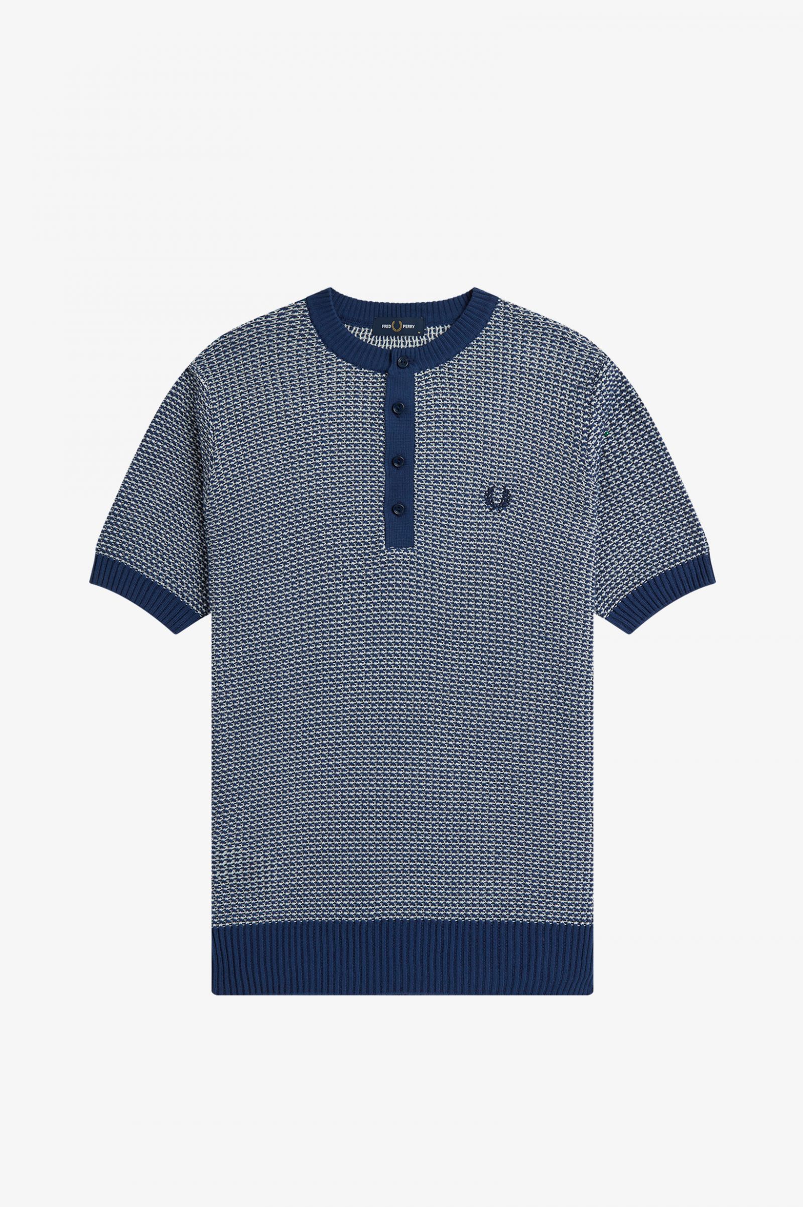 ReissuesTwo Colour Texture Knit Henley Ecru