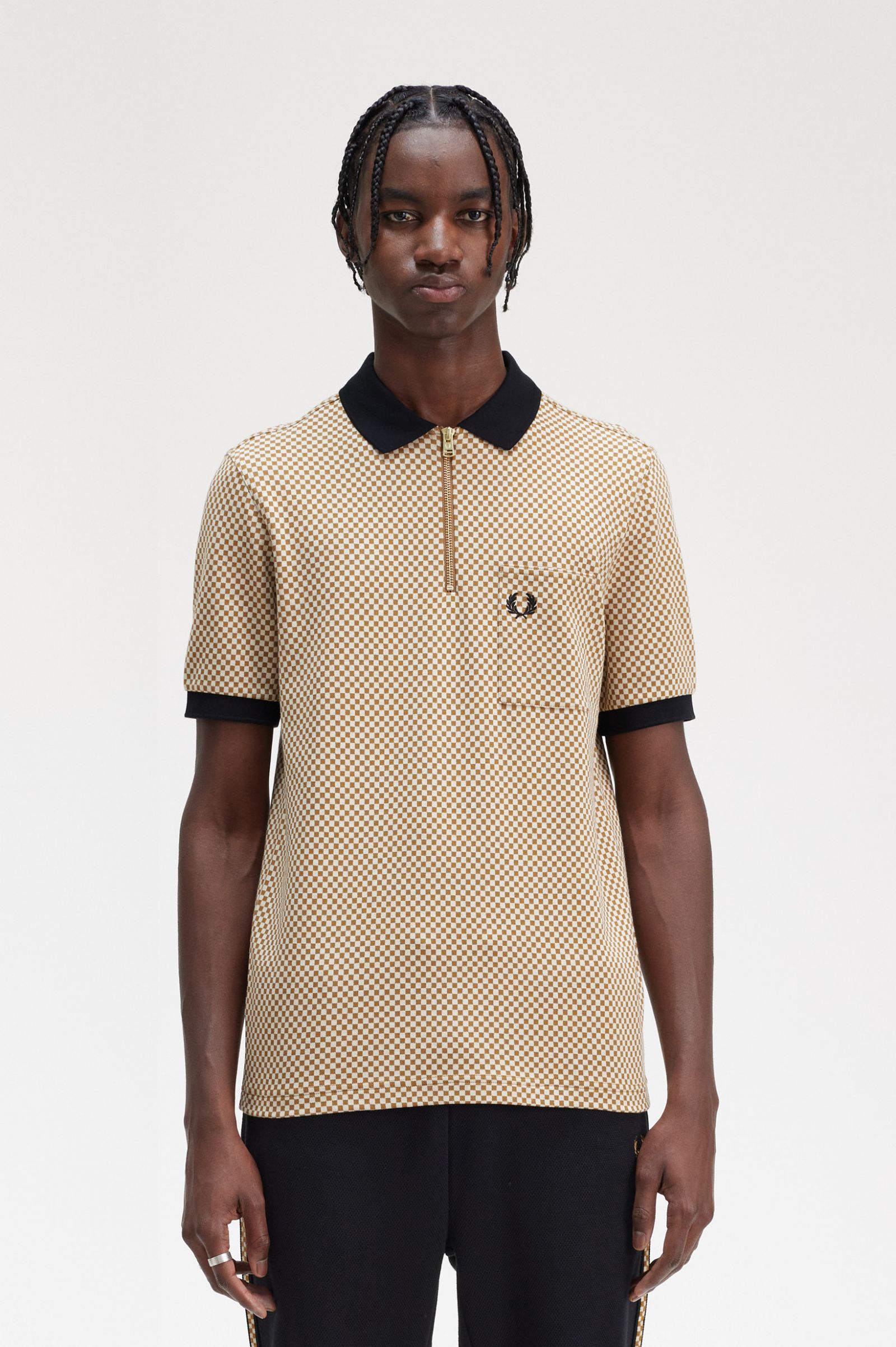Micro Chequerboard Polo Shirt Field Green