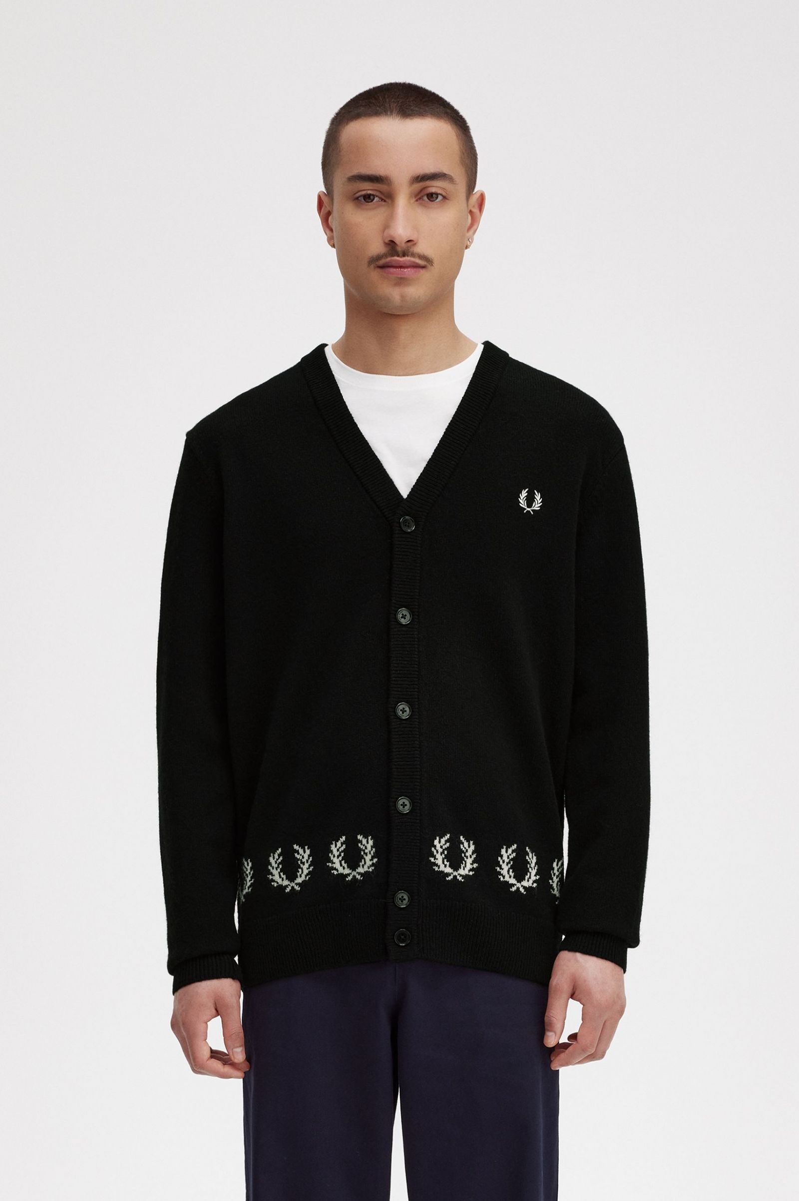 Laurel Wreath Trim Cardigan Black