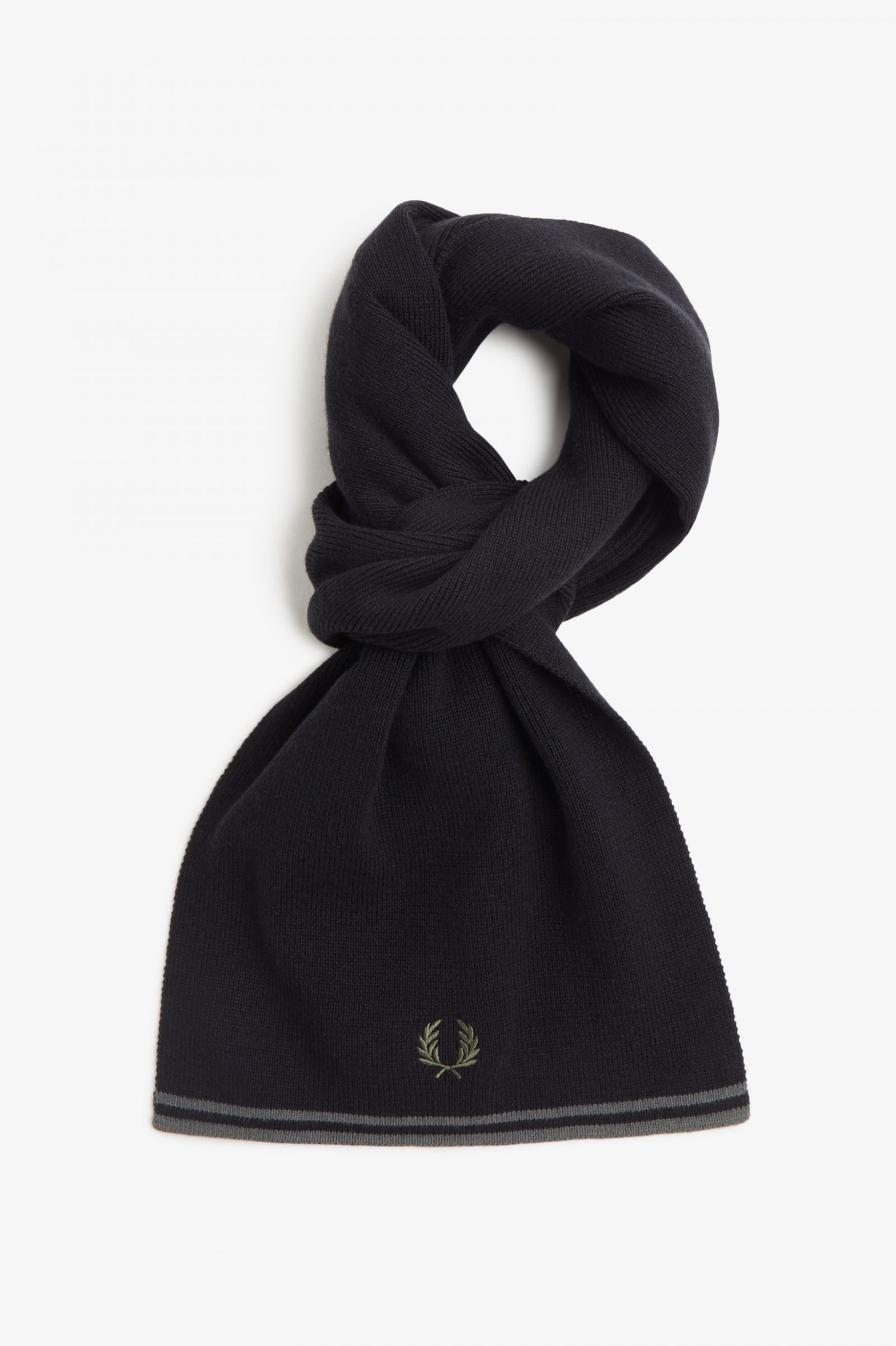 Twin Tipped Merino Wool Scarf Black / Field Green