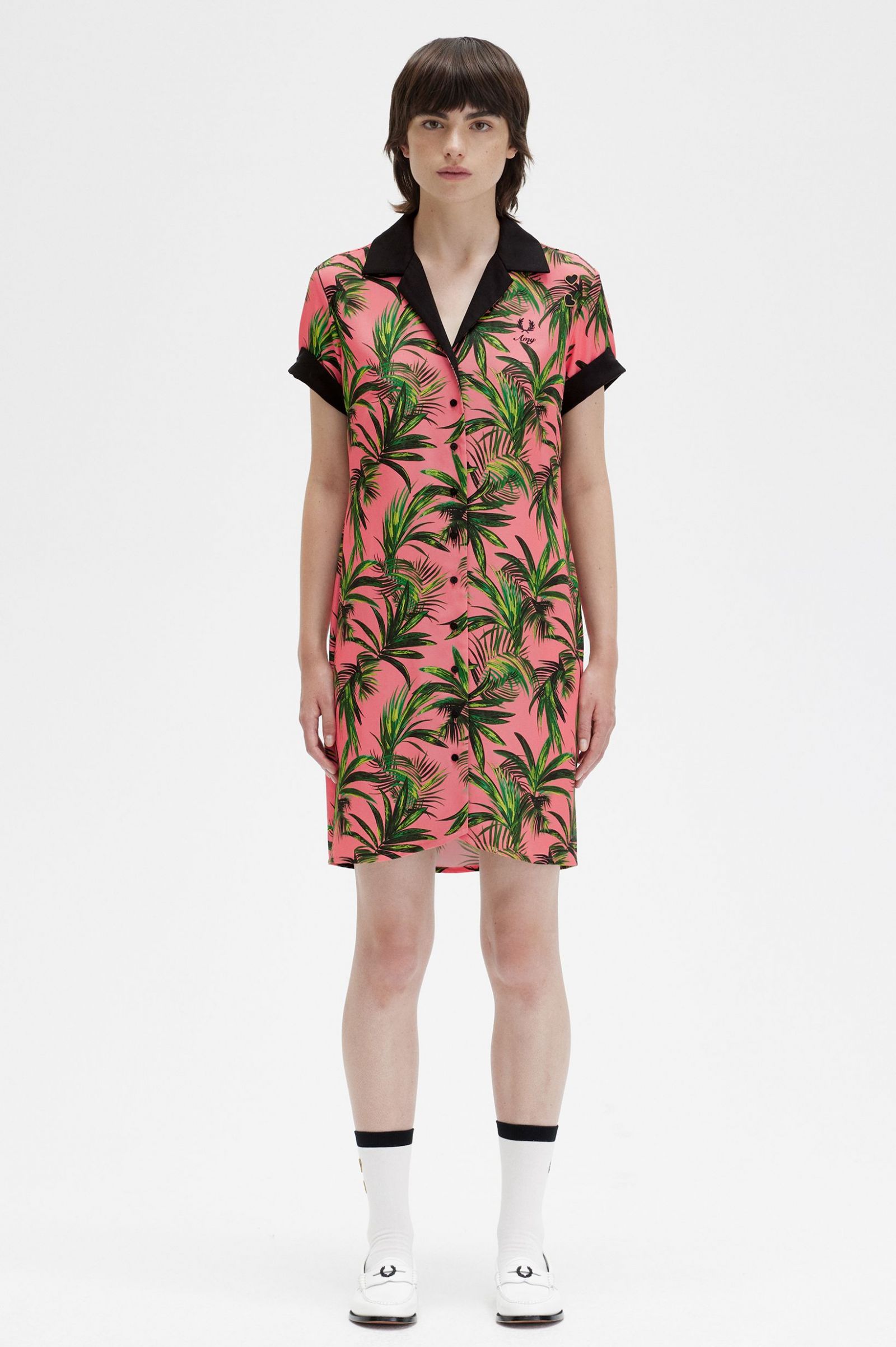 Amy Winehouse FoundationPalm Print Shirt Dress Coral Heat