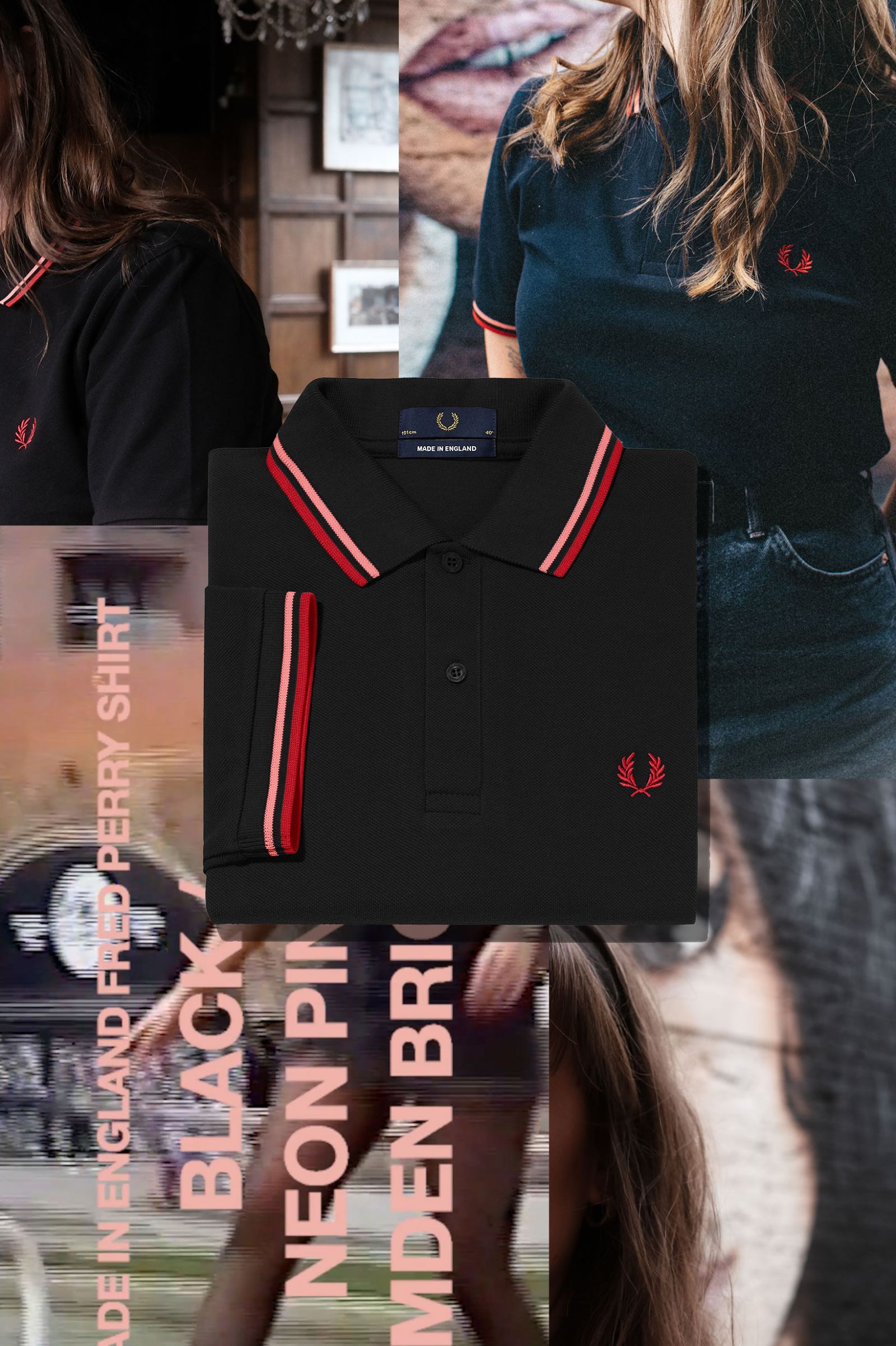 The Fred Perry ShirtM12 Black / Coral Heat / Camden Brick
